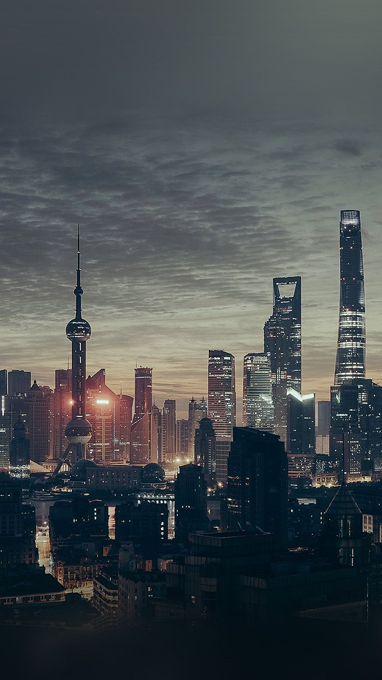 Skyline Shanghai di notte, 750x1334 Verticale, iPhone