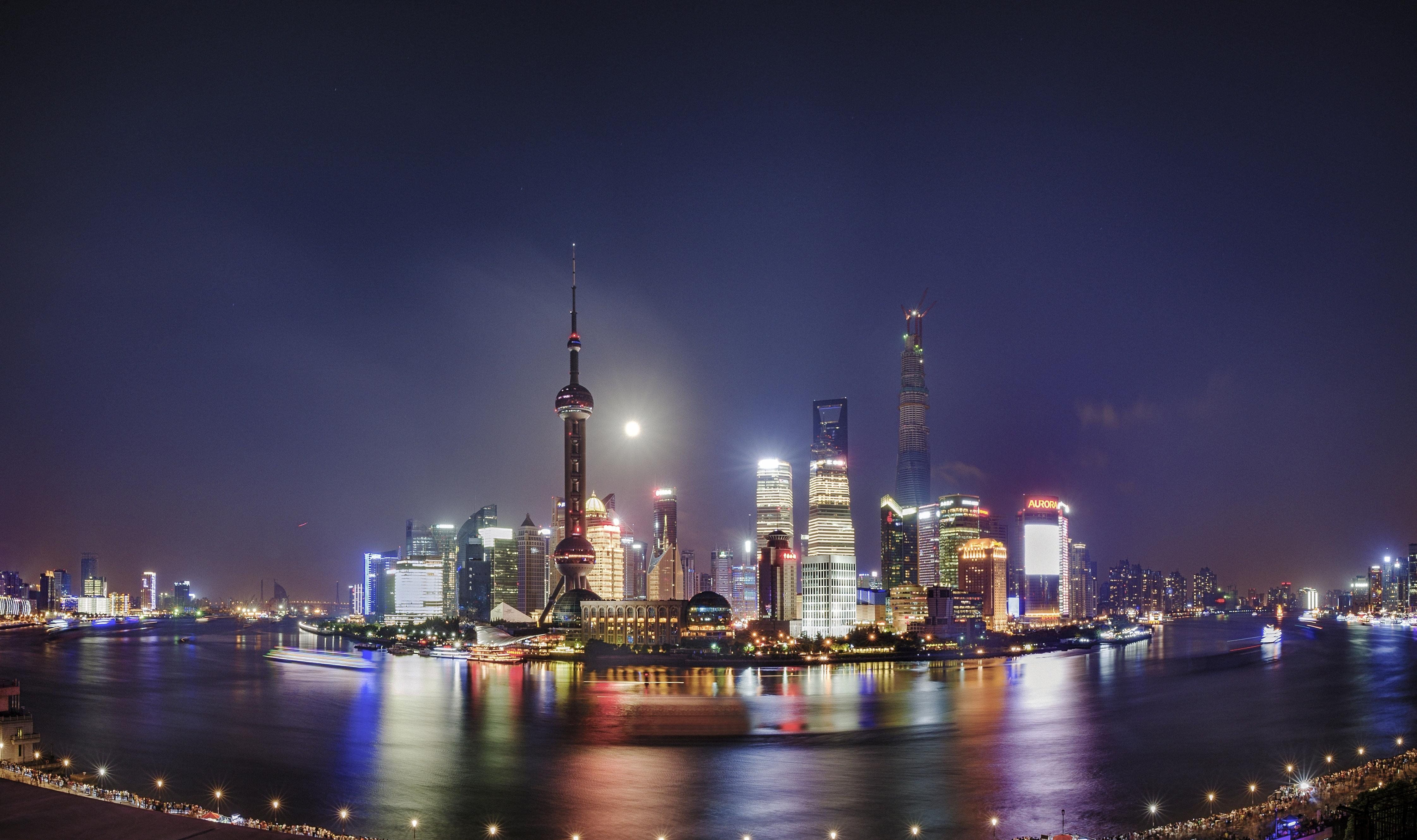 Shanghai skyline notturno, 4485x2659 4K Ultra HD, Monitor 4K