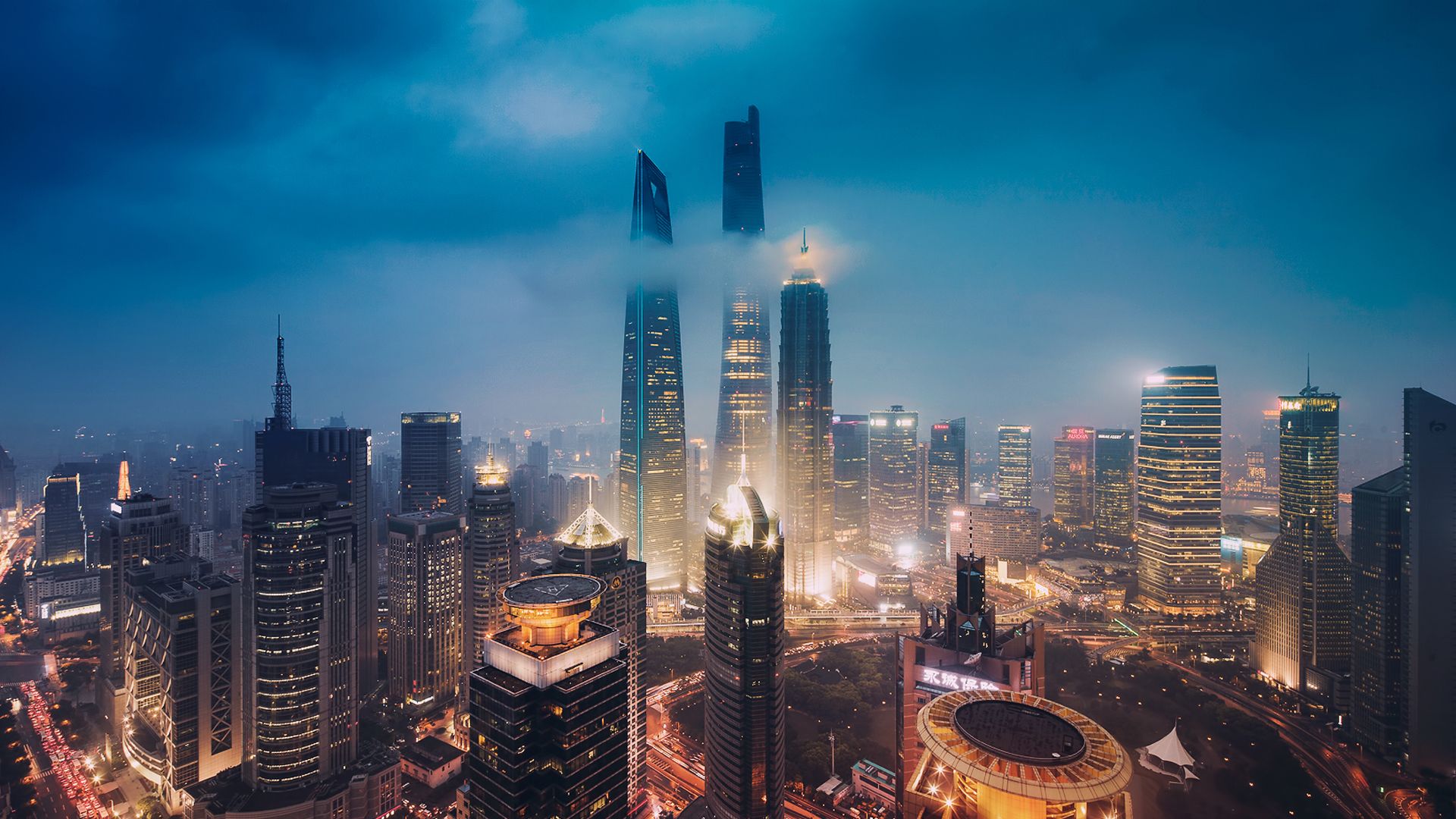 Shanghai skyline notturno, 1920x1080 Full HD 1080p, Desktop