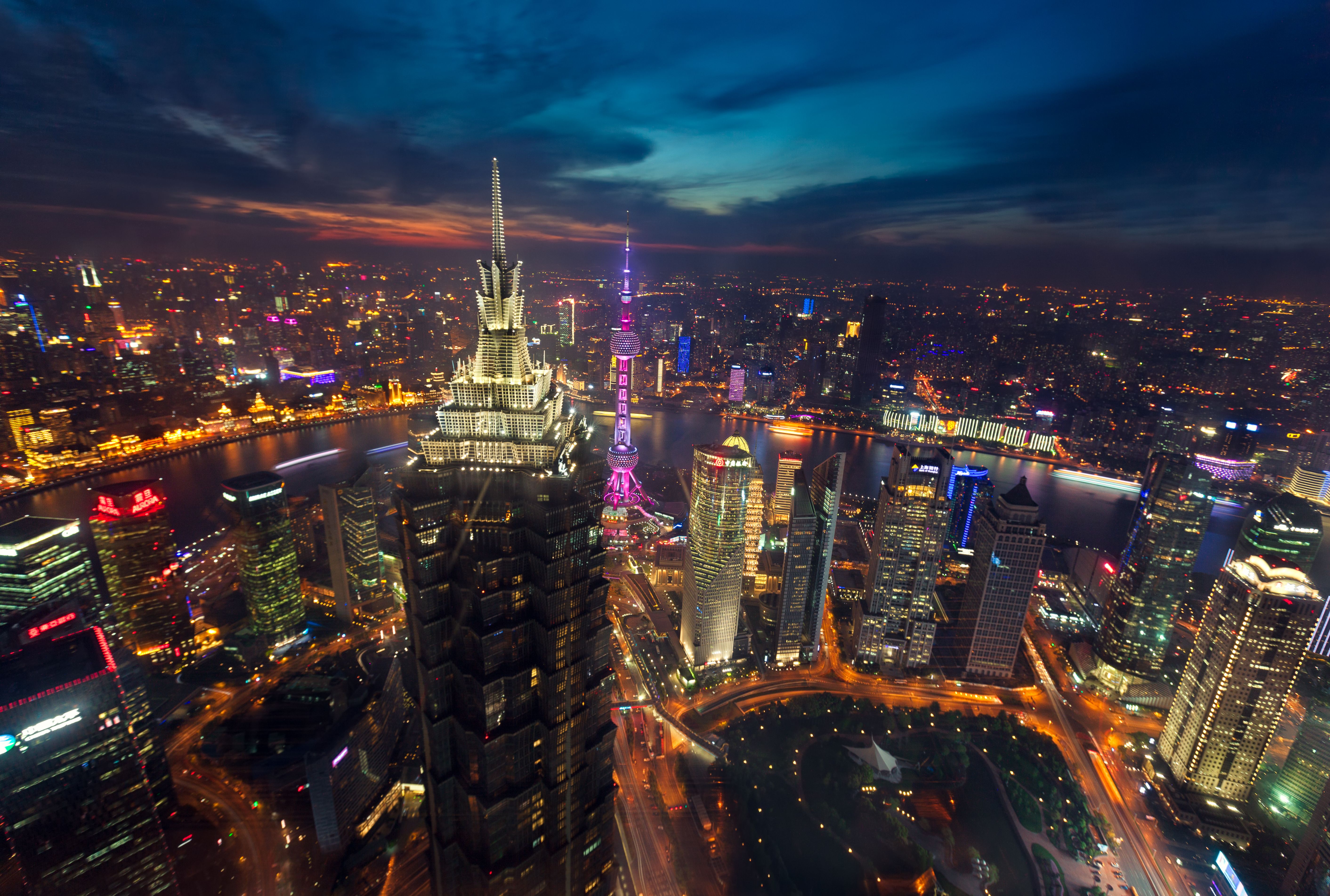 Shanghai skyline notturno grattacieli, 5649x3809 4K Ultra HD, Monitor 4K