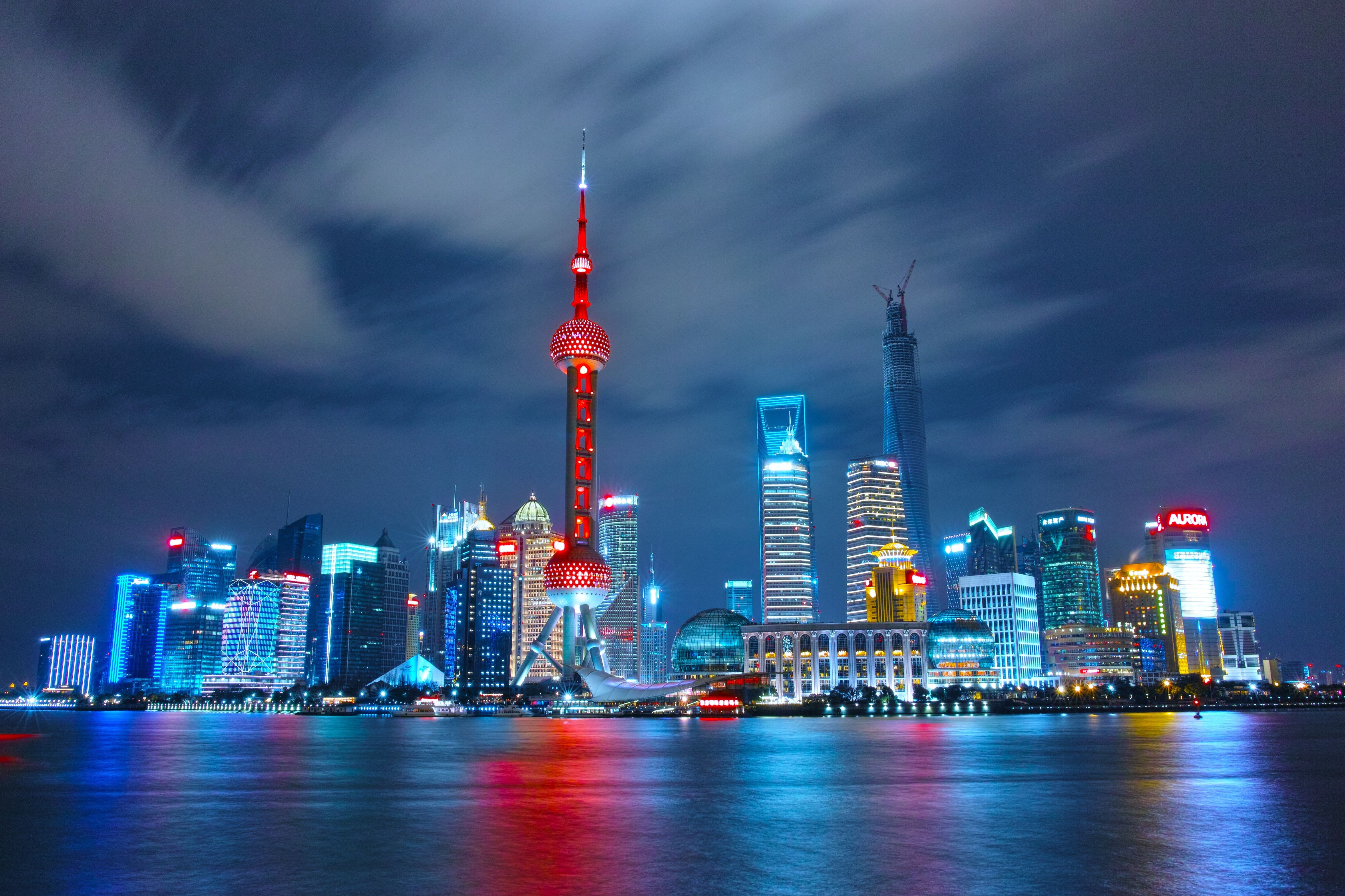 Skyline di Shanghai di notte, 4704x3136 UHD, PC 4K