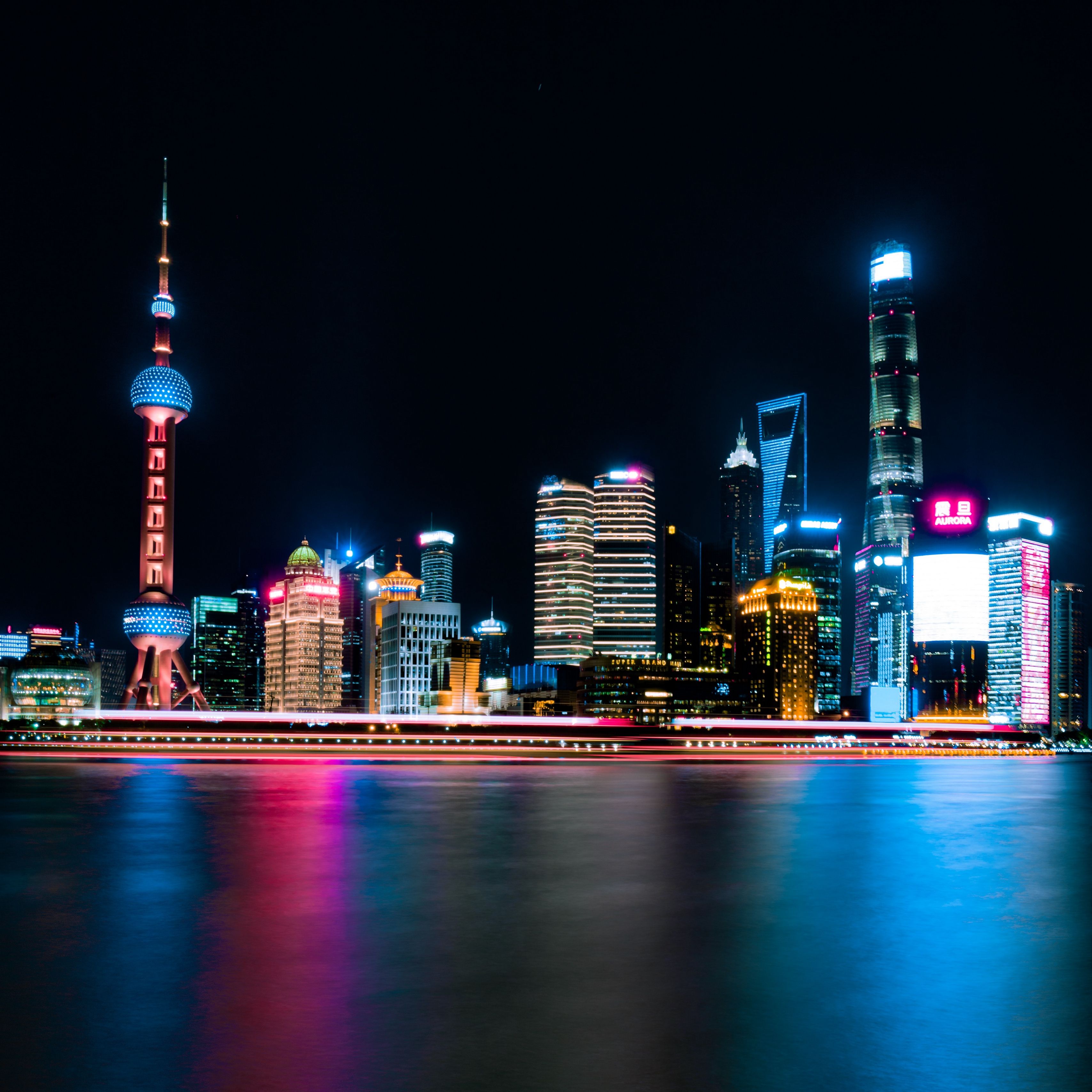 Skyline notturno Shanghai illuminato, 3415x3415 2K+, Desktop