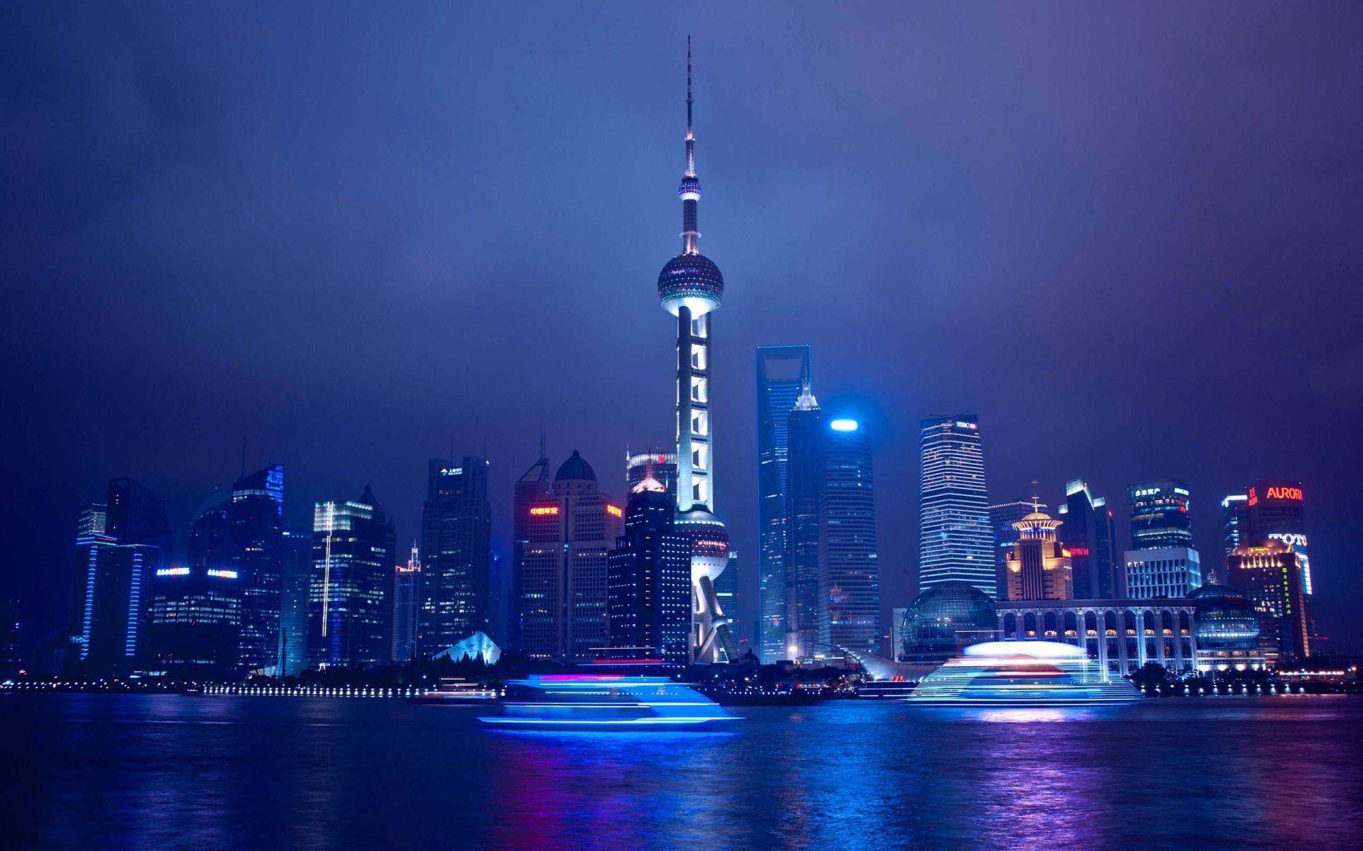 Skyline Shanghai notte, Oriental Pearl Tower, 1920x1200 WUXGA, Desktop