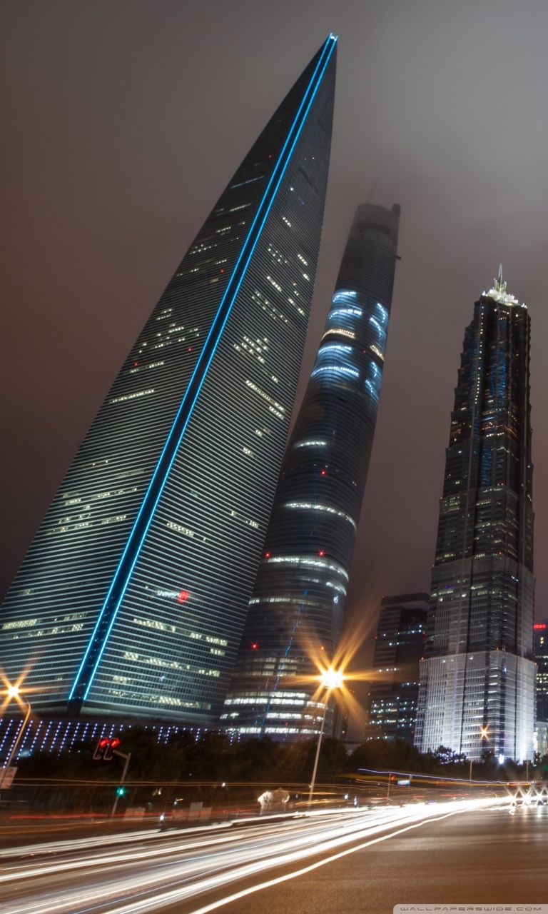Grattacieli Shanghai di notte, 768x1280 Full HD Verticale, Smartphone