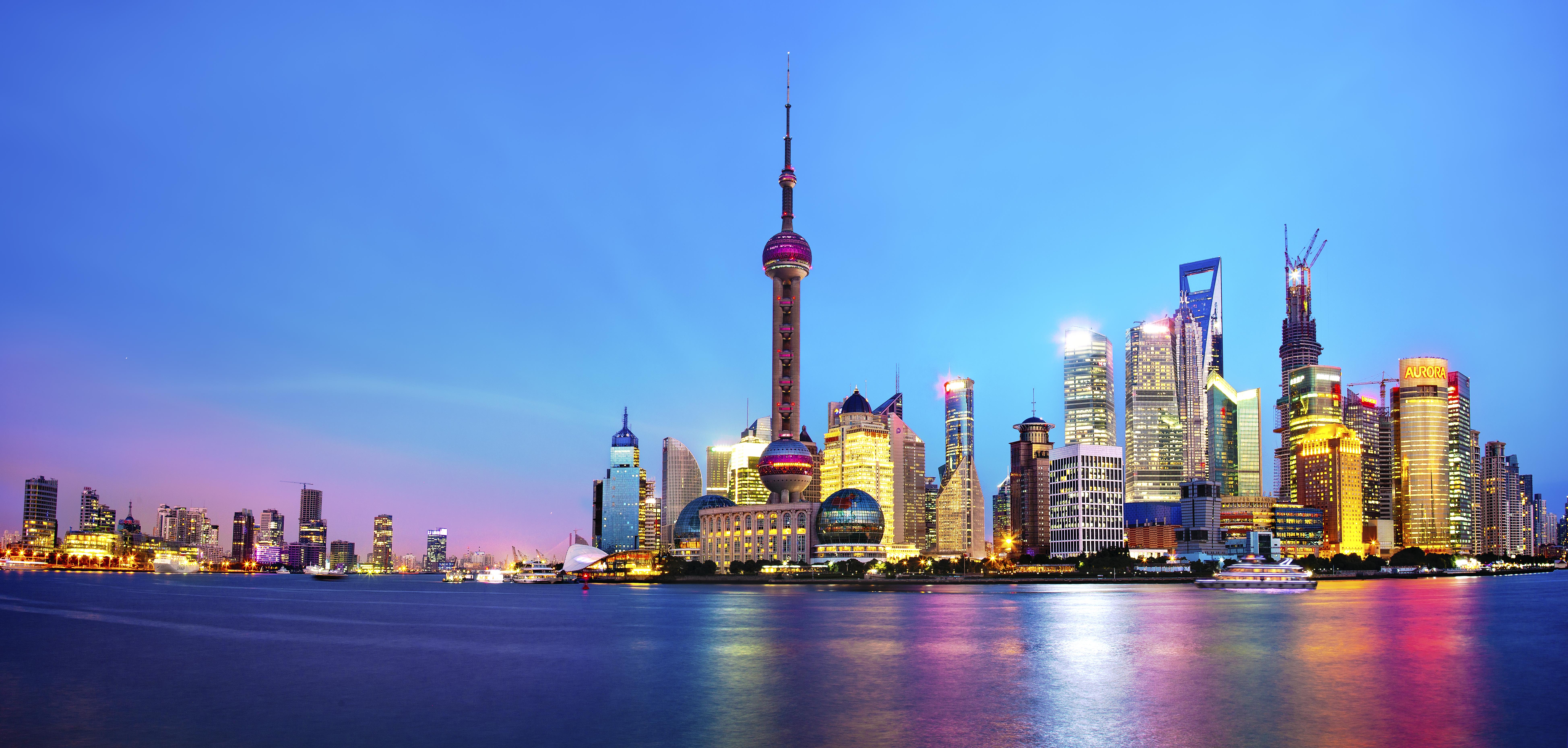 Skyline Shanghai di notte, 7790x3715 4K, Smart TV 4K