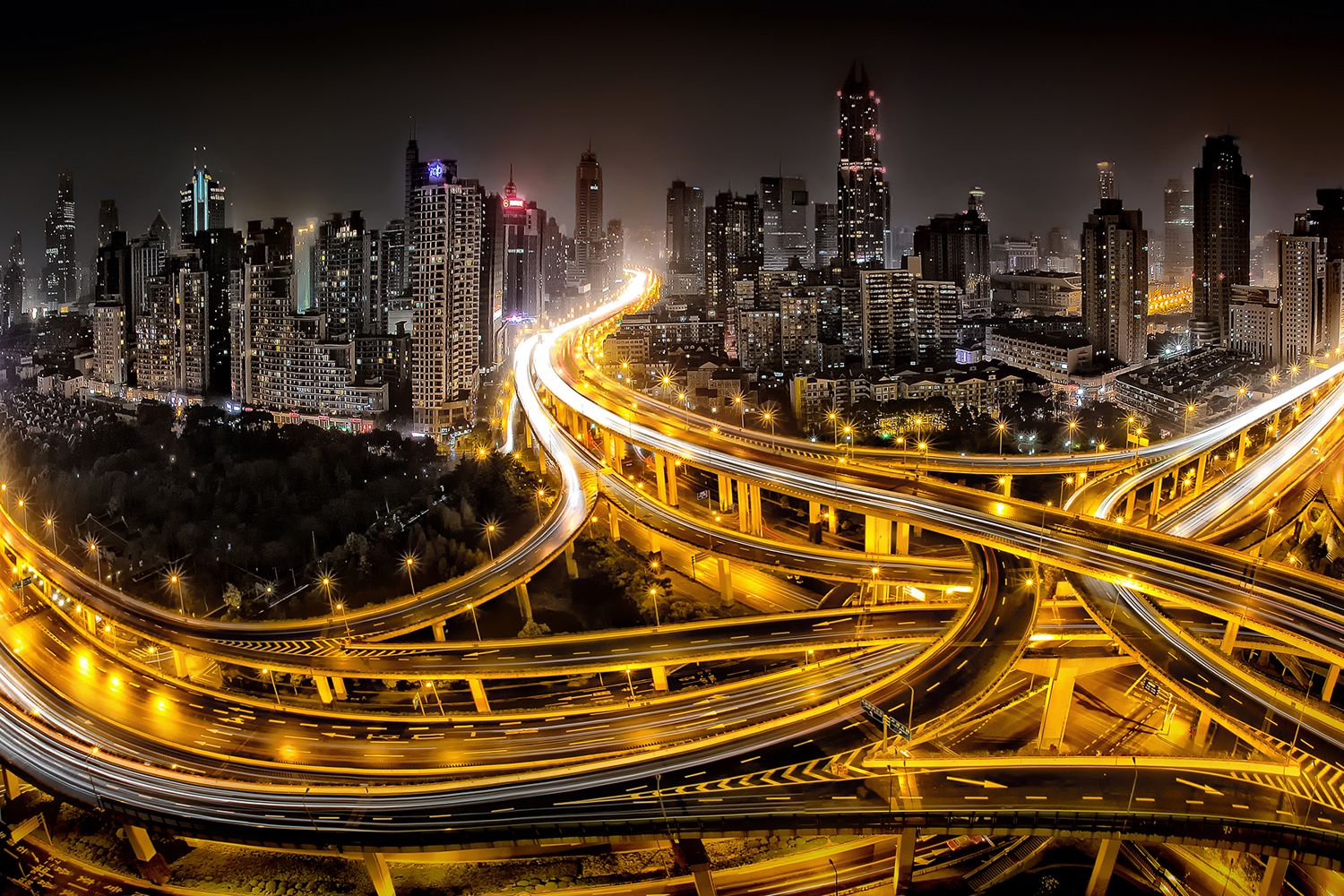 Shanghai skyline notturno autostrade, 1500x1000 HD, Desktop
