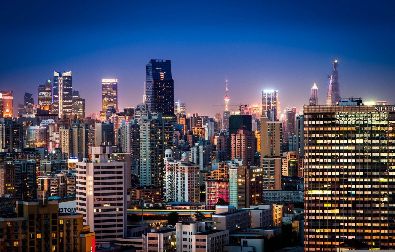 Skyline Shanghai notturno, 1332x850 HD, ROG Asus Laptop