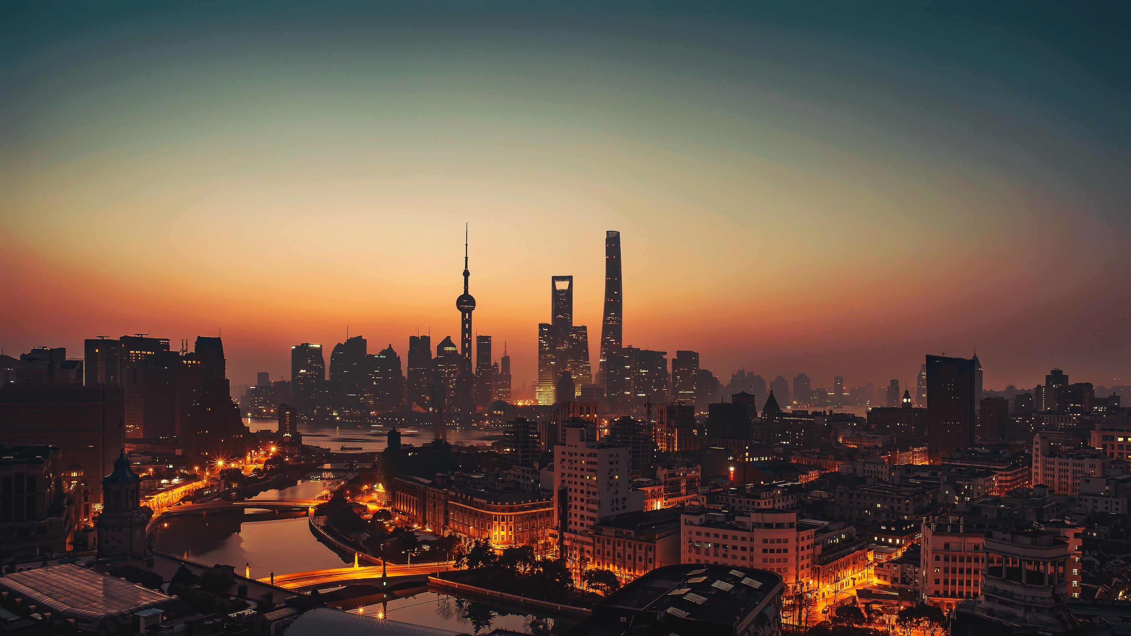Skyline Shanghai al tramonto, 3840x2160 UHD, PC 4K