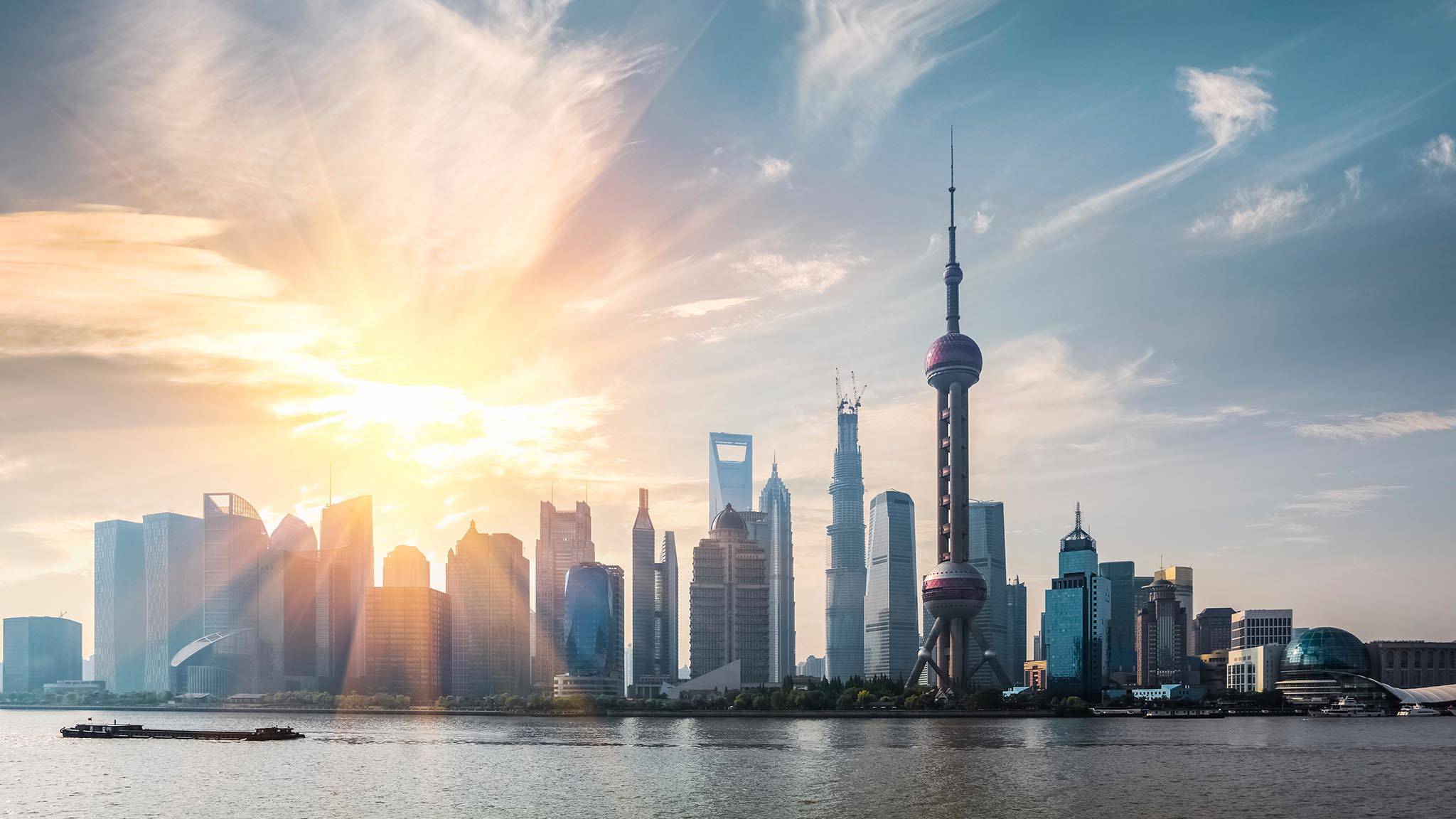 Skyline di Shanghai al tramonto, 2048x1152 Hi-Res, PC