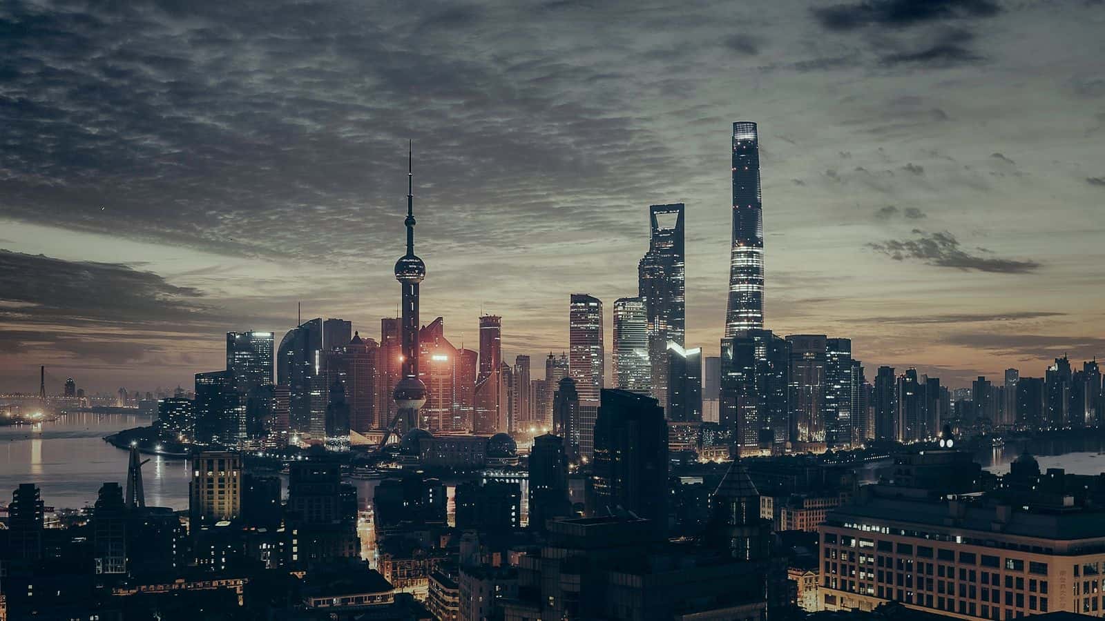Skyline di Shanghai al tramonto, 1600x900 HD, Laptop