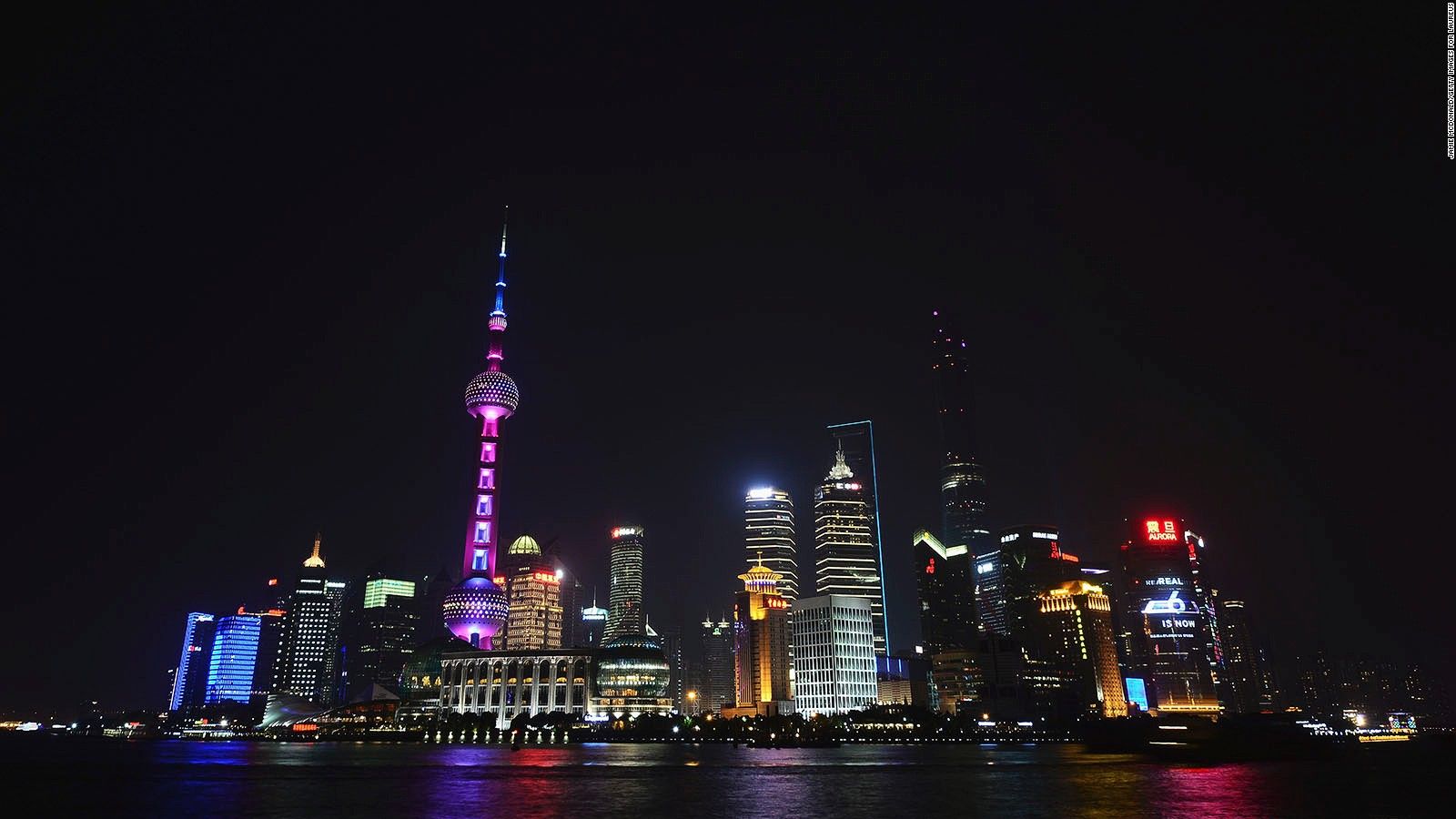 Skyline notturno Shanghai illuminato, 1600x900 HD, PC Desktop