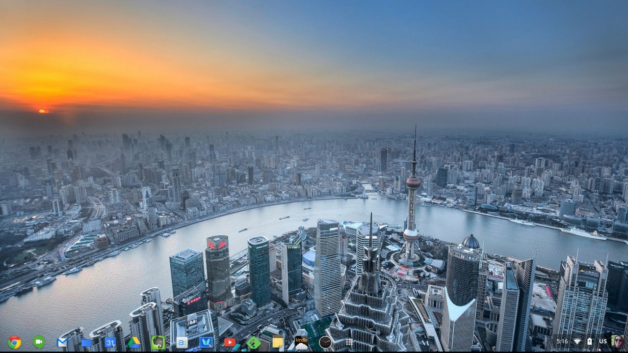 Skyline Shanghai al tramonto, 1280x720 HD, Desktop