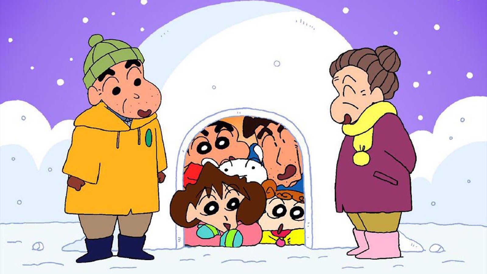 Shin-chan famiglia nella neve, 1600x900 HD, Desktop