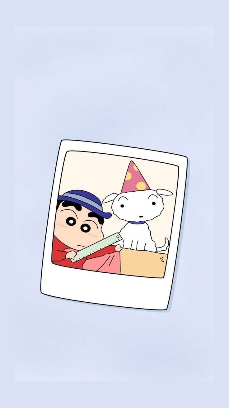 Shin-chan e cane Shiro polaroid, 736x1309 Verticale, Telefono