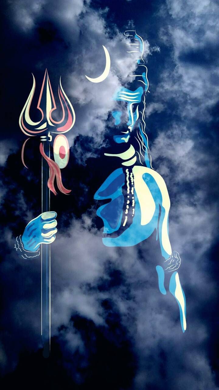 Shiva con tridente, cielo nuvoloso, 720x1280 Verticale, Mobile