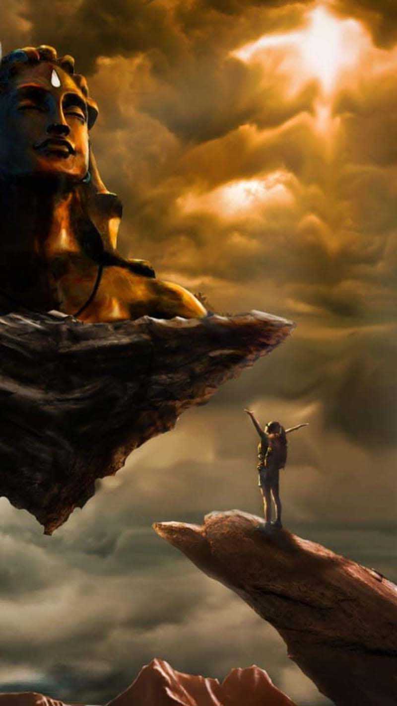 Statua Shiva dorata cielo drammatico, 800x1422 Full HD Verticale, iPhone