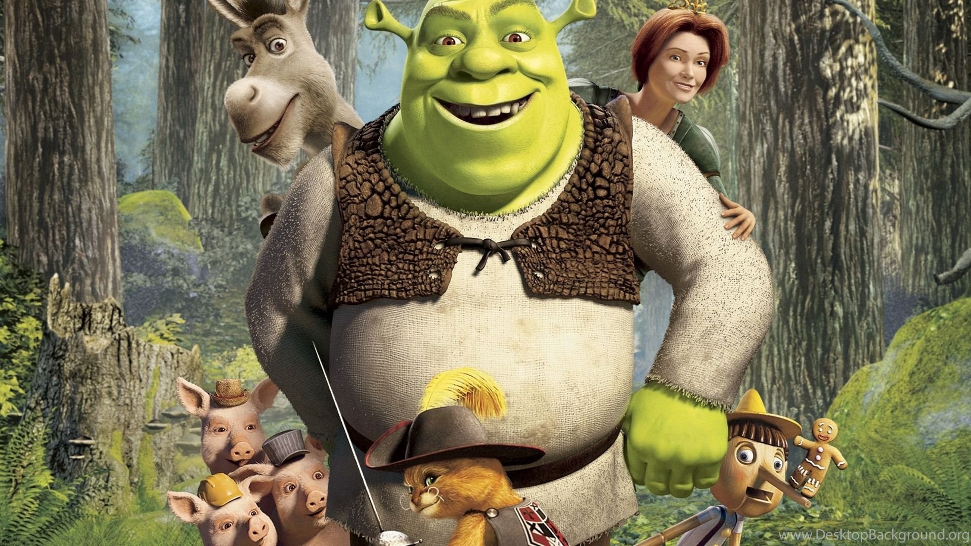 Shrek e personaggi nel bosco, 1920x1080 Full HD, PC