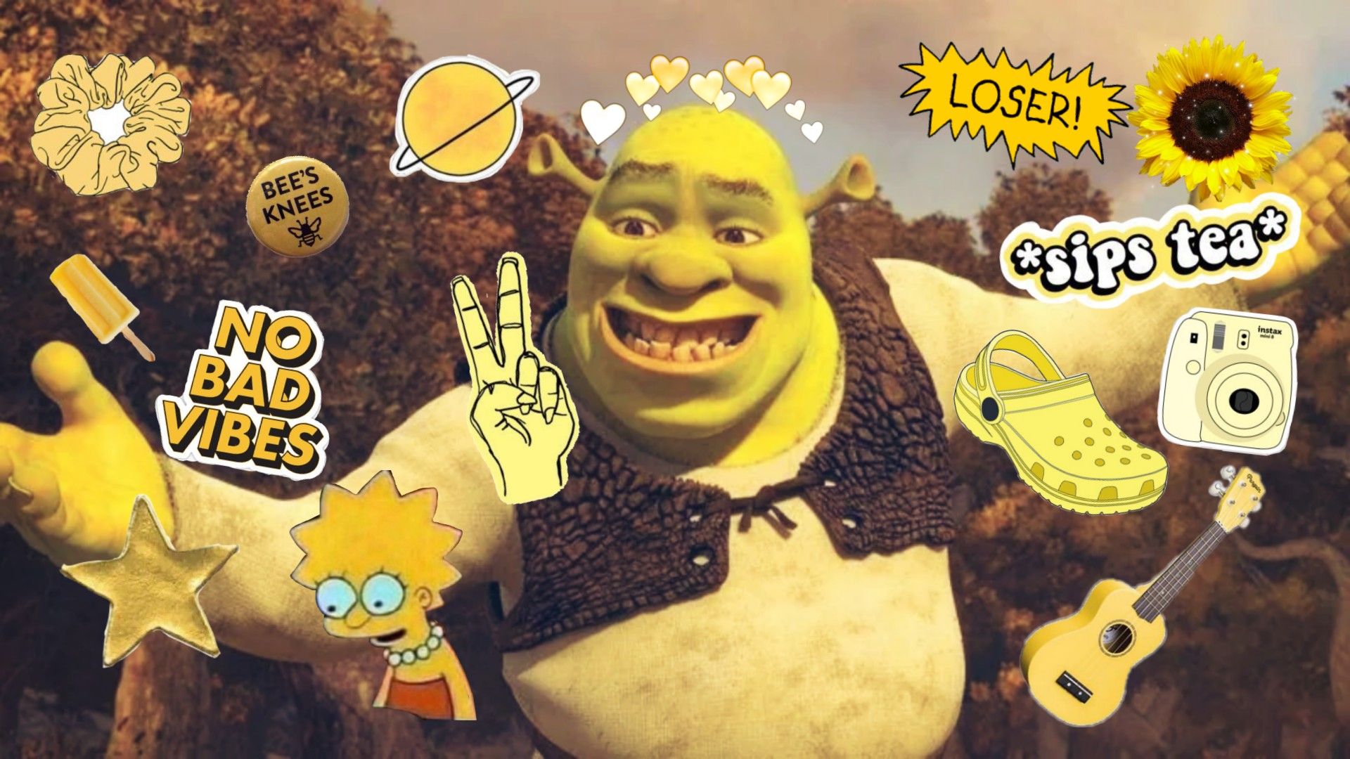 Shrek collage con adesivi, 1920x1080 Full HD, Laptop