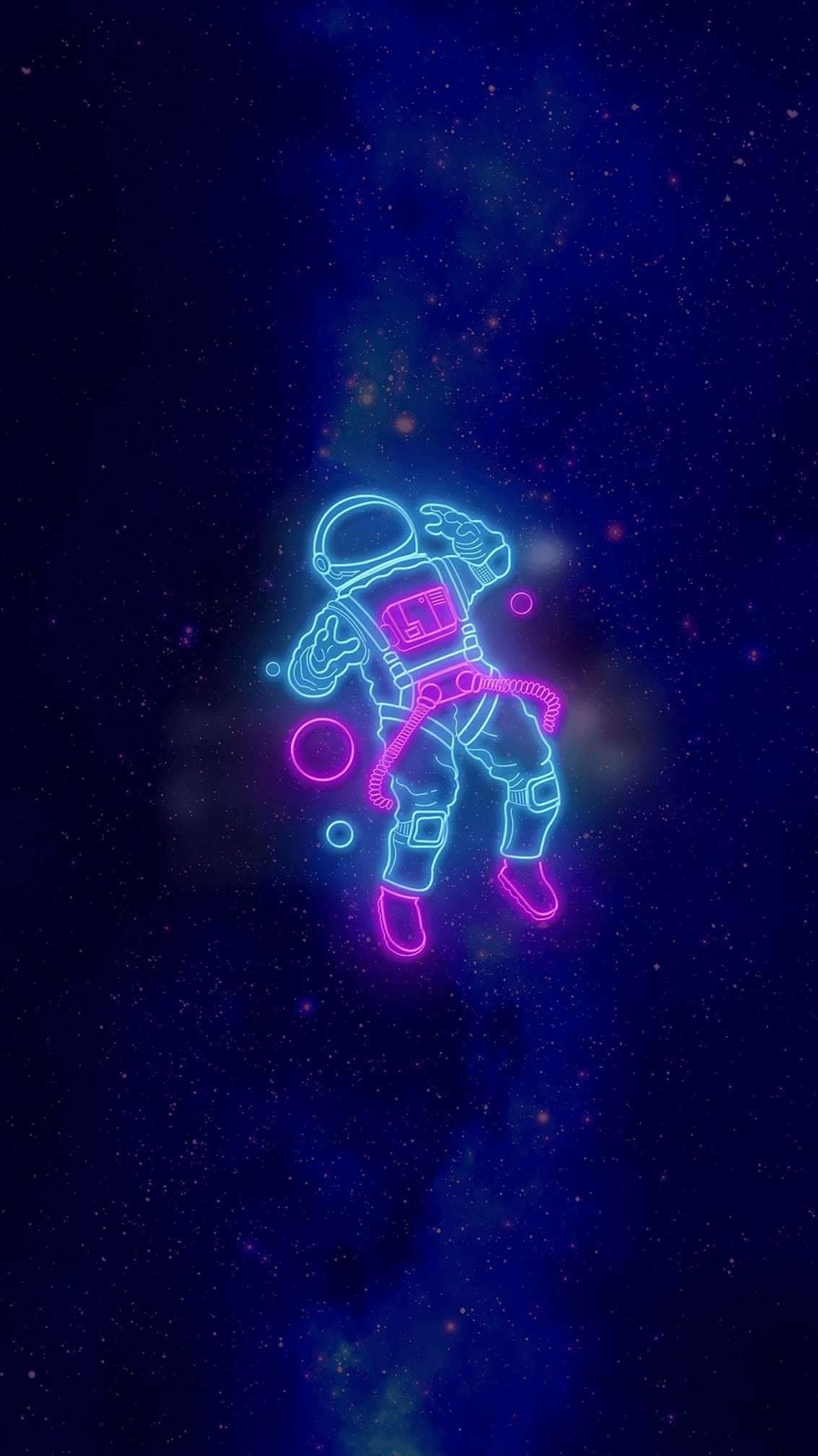 Astronauta neon rosa blu spazio, 1133x2015 Verticale, Mobile