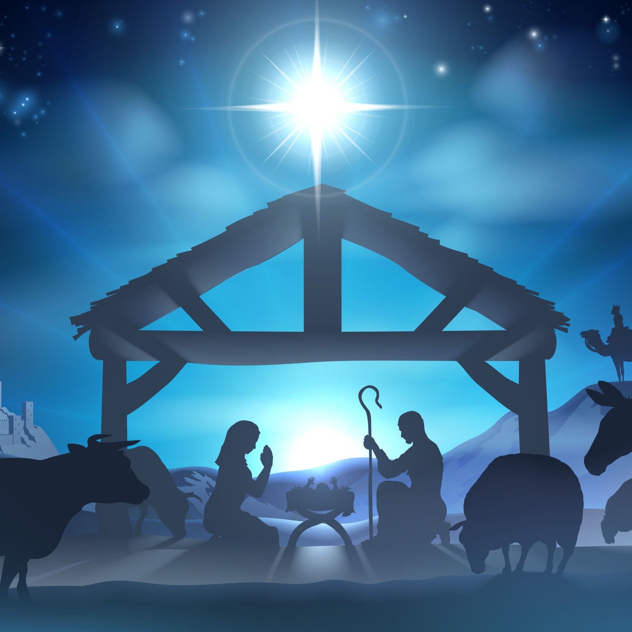 Silhouette presepe con stella, 2048x2048 Hi-Res, PC Desktop