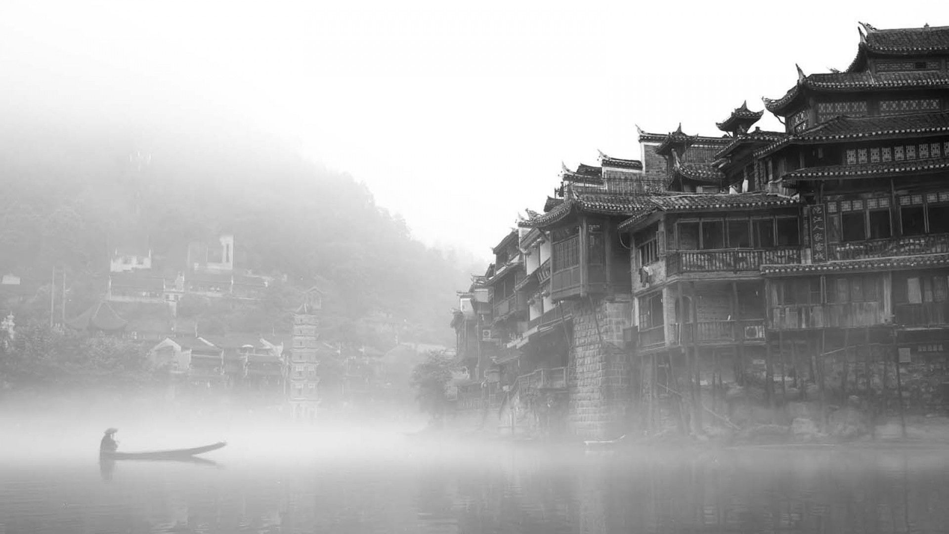 Antico villaggio cinese nella nebbia, 1920x1080 Full HD, Desktop