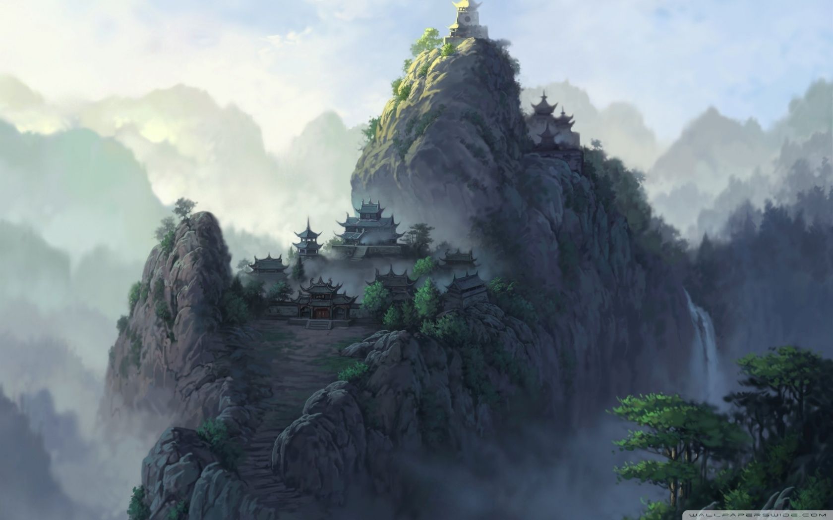 Montagne cinesi con templi, 1680x1050 HD Ready, PC