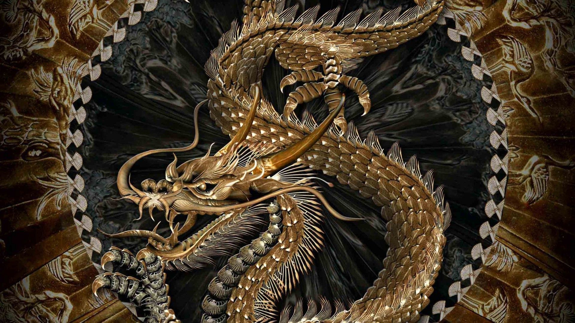 Drago cinese dorato circolare, 1920x1080 1080p, PC Desktop
