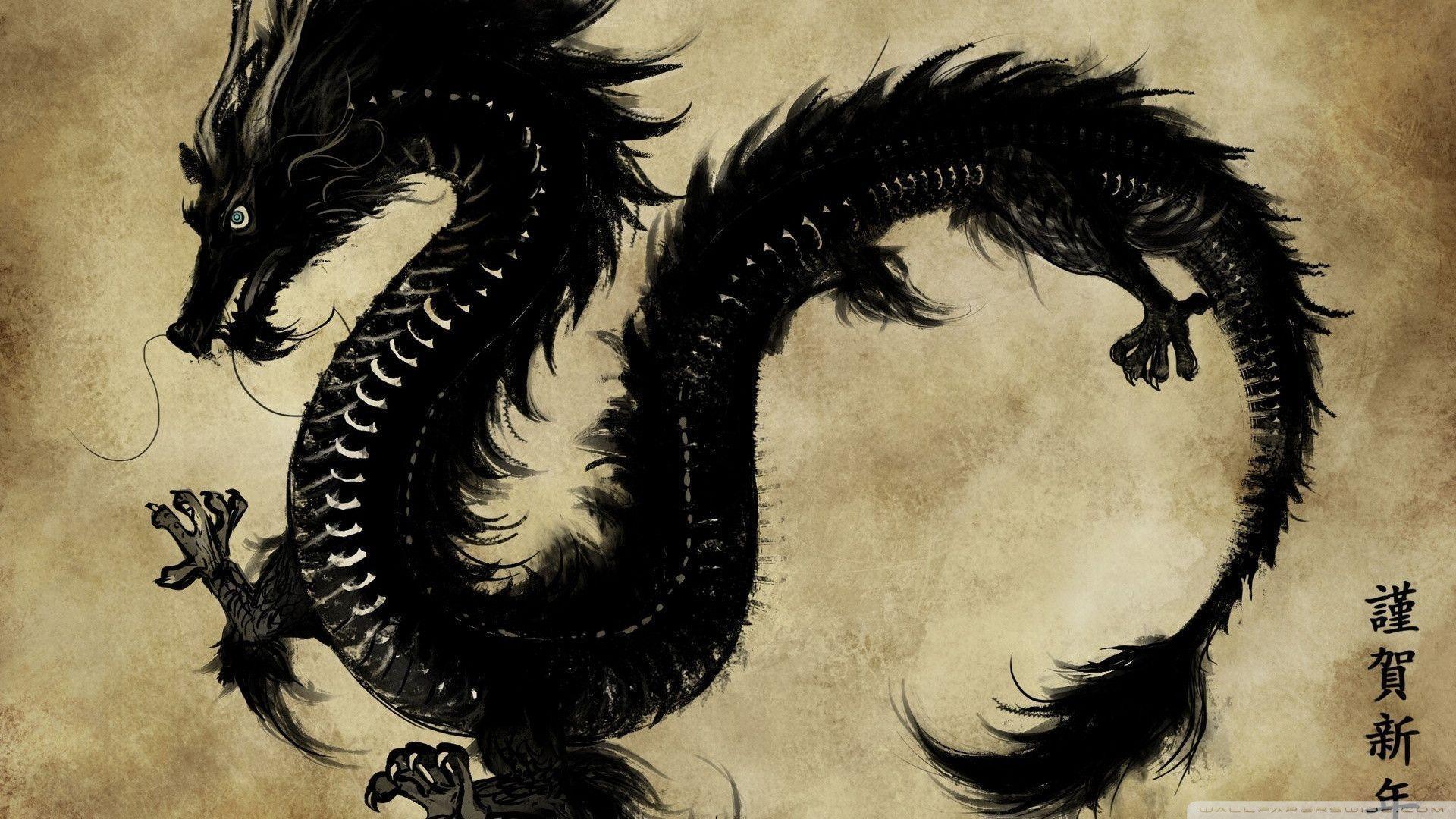 Drago cinese nero, 1920x1080 Full HD 1080p, Desktop