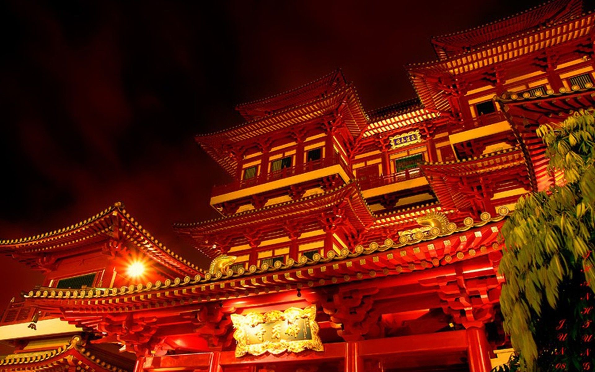 Tempio cinese rosso illuminato, 1920x1200 Full HD+, PC Desktop