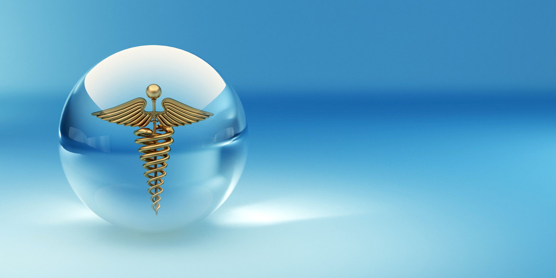Caduceo dorato in sfera di vetro, 1920x960 Full HD, Laptop