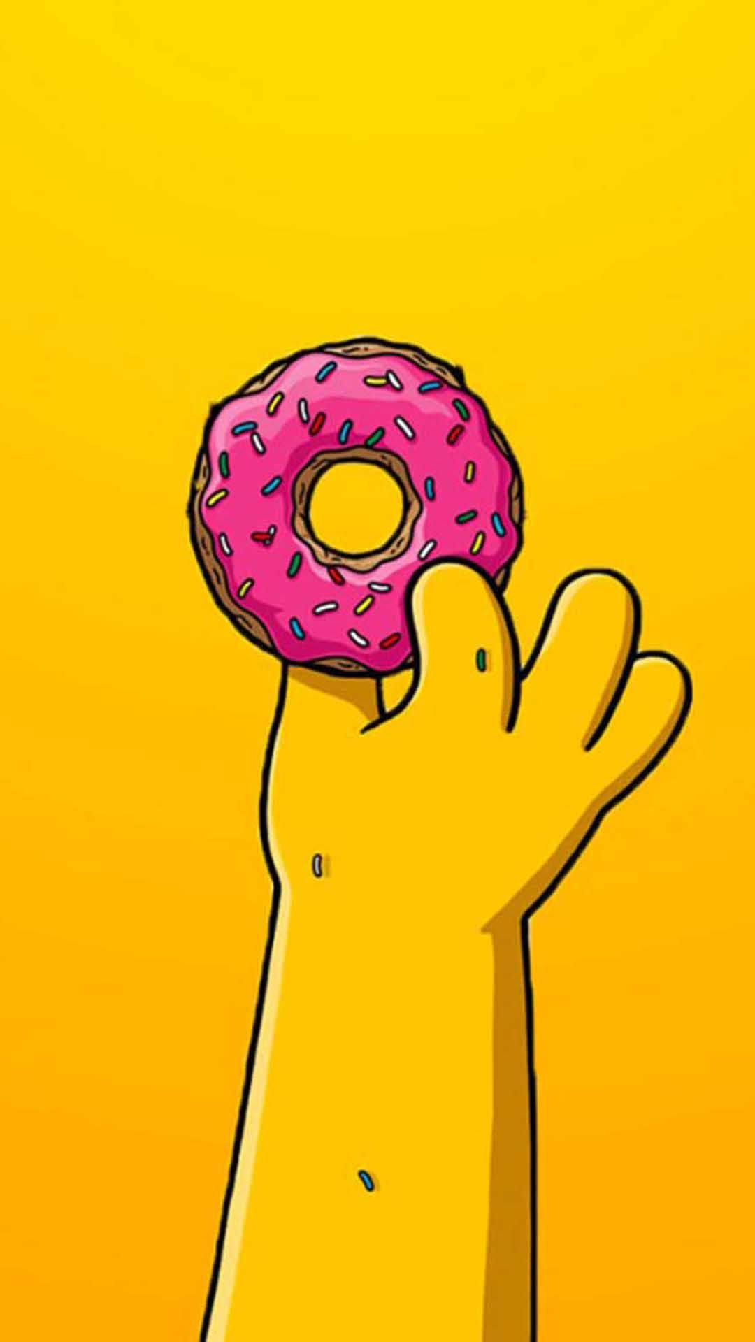 Homer Simpson mano con ciambella, serie animata, 1080x1920 Verticale, iPhone Plus