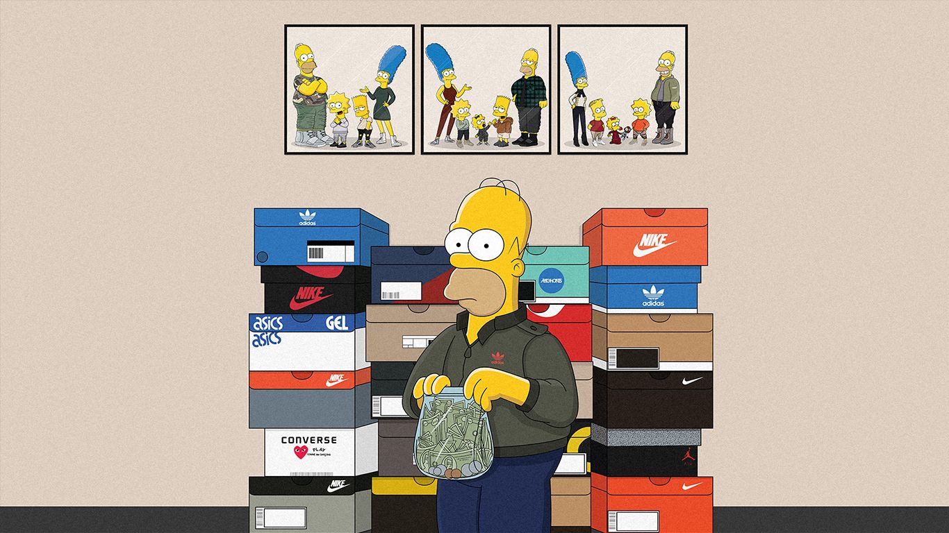 Homer Simpson scatole scarpe Nike, abbigliamento sportivo, 1366x768 HD, Desktop