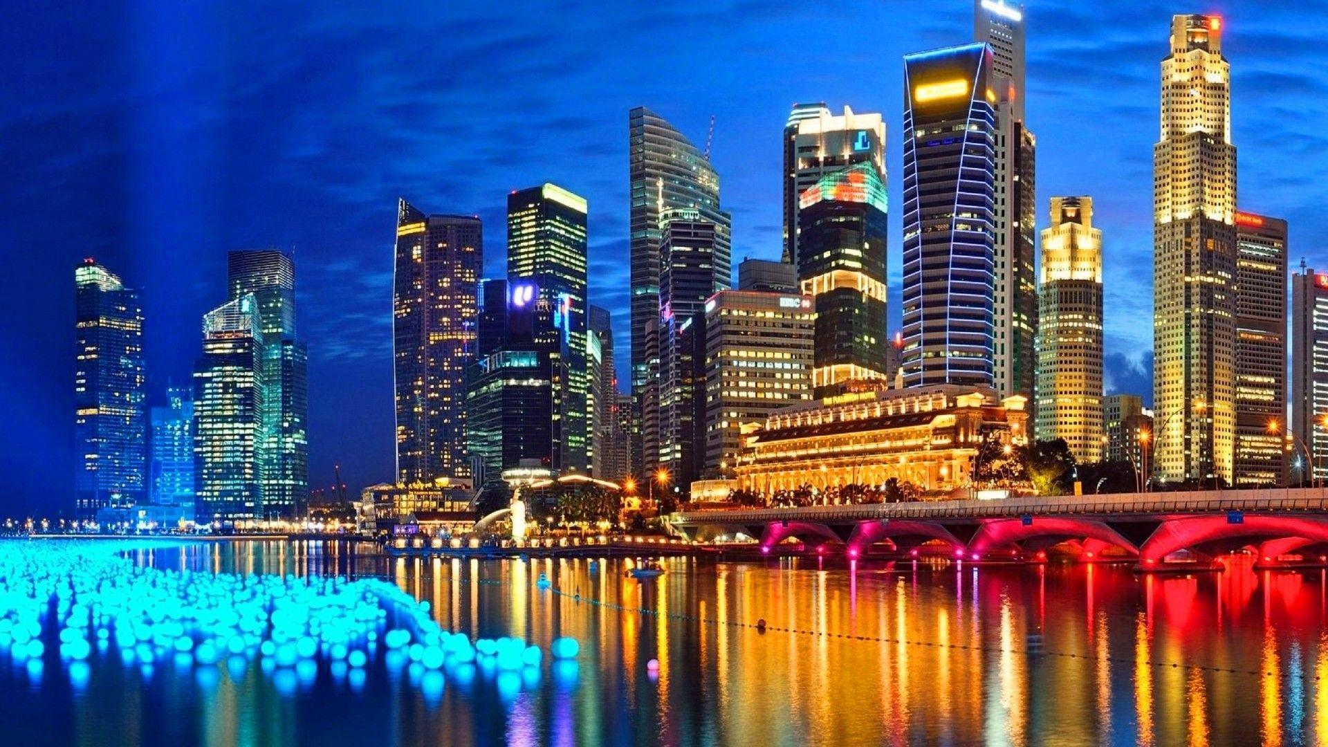 Skyline Singapore notturno, 1920x1080 1080p, Desktop