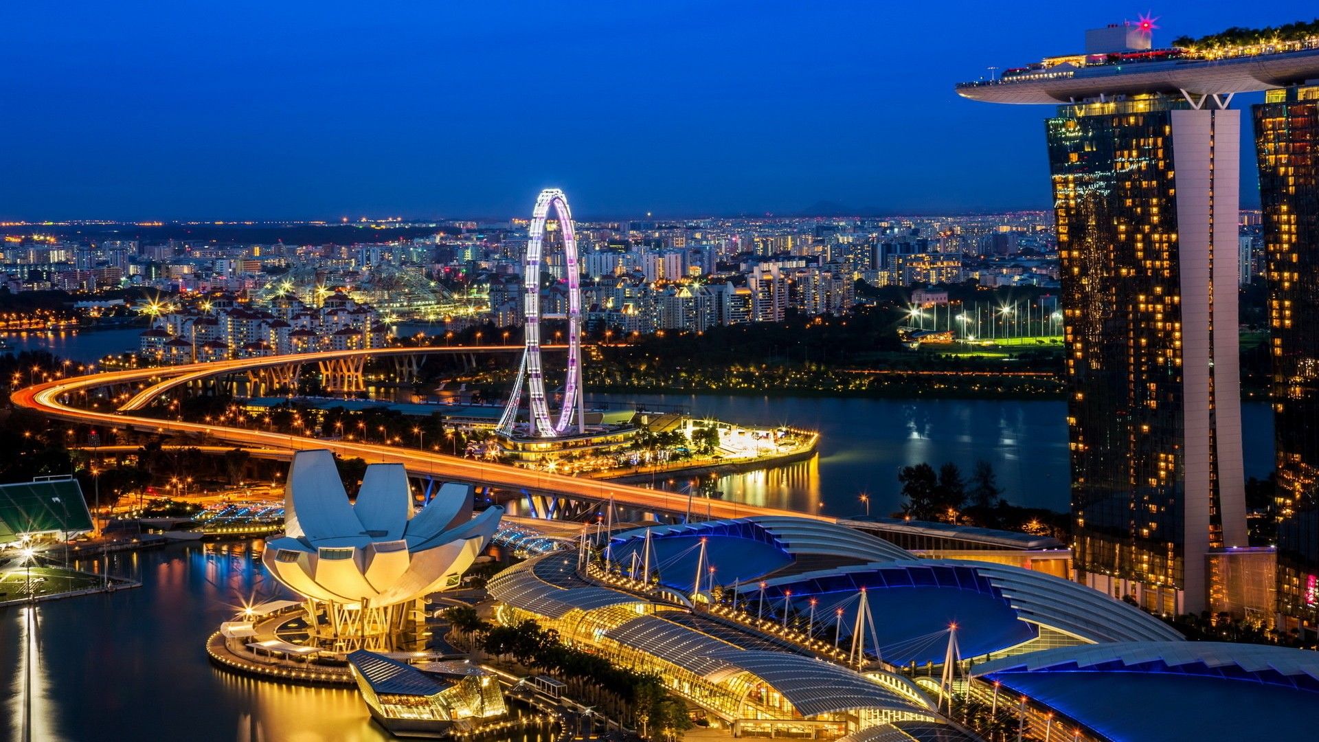 Singapore Flyer notturno città, 1920x1080 1080p, Laptop