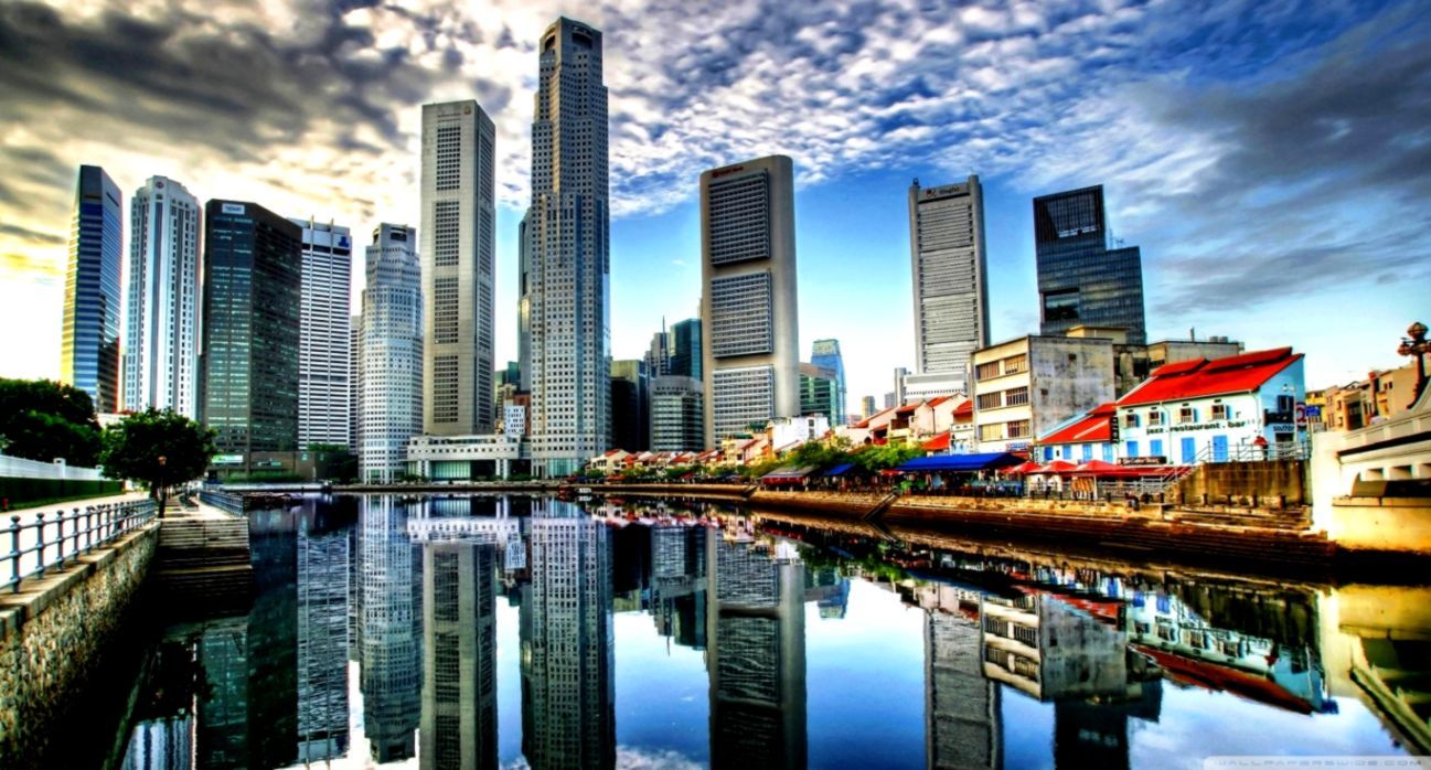 Skyline Singapore con riflesso, 1297x698 HD, Desktop
