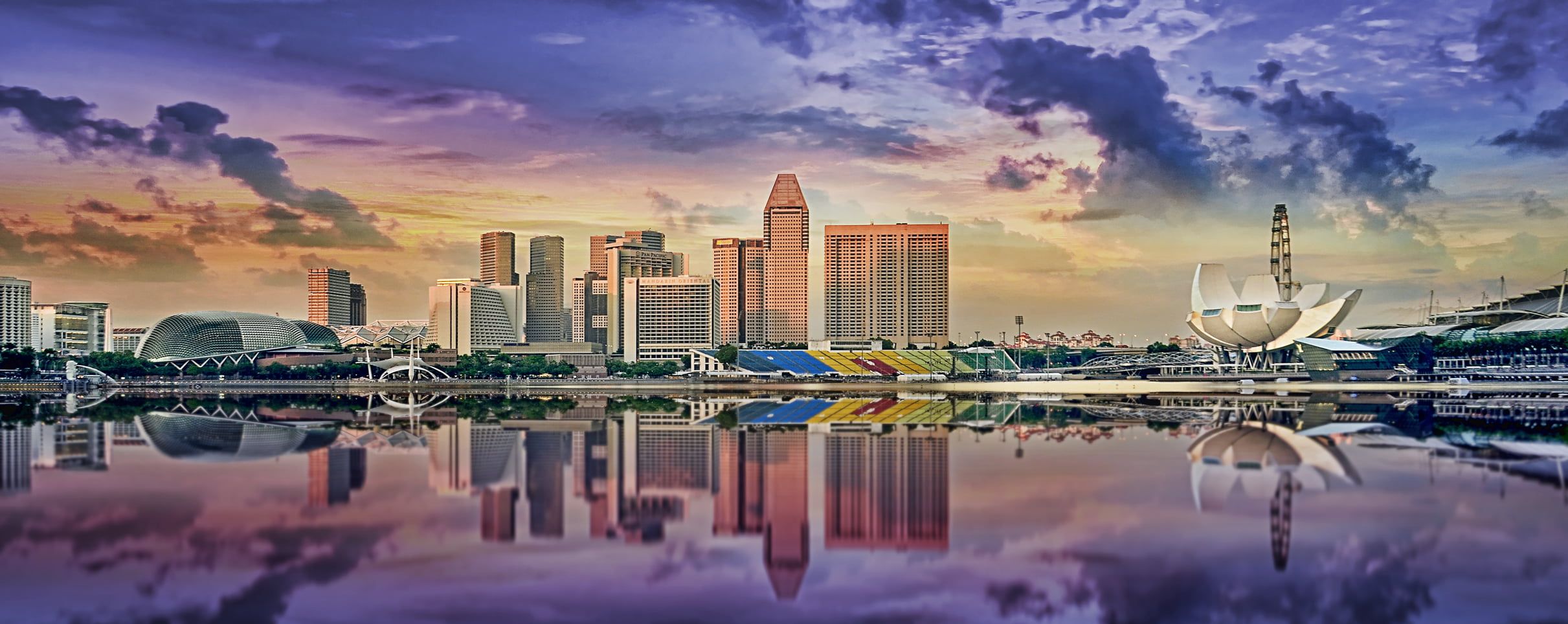 Skyline di Singapore al tramonto, 2422x964 21:9, PC Desktop