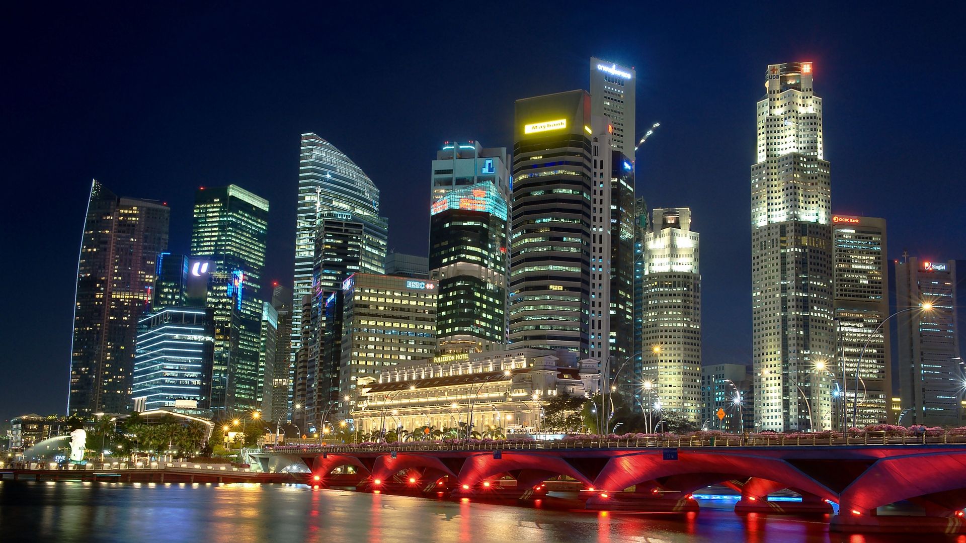Skyline Singapore notturno, 1920x1080 1080p, Desktop