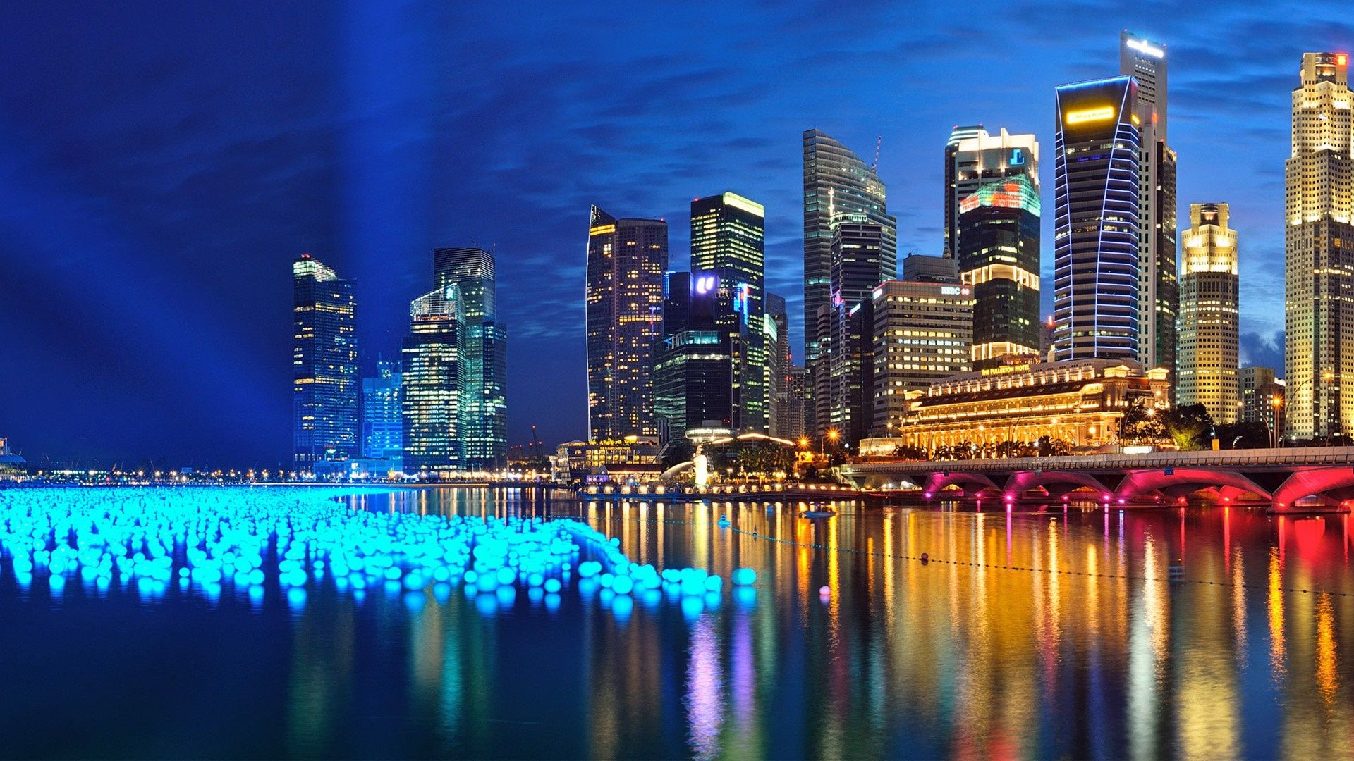 Skyline Singapore notturno illuminato, 1920x1080 Full HD 1080p, PC