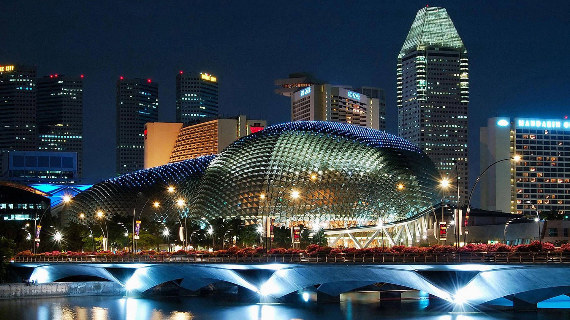 Skyline Singapore notturno Esplanade, 1920x1080 Full HD 1080p, Laptop