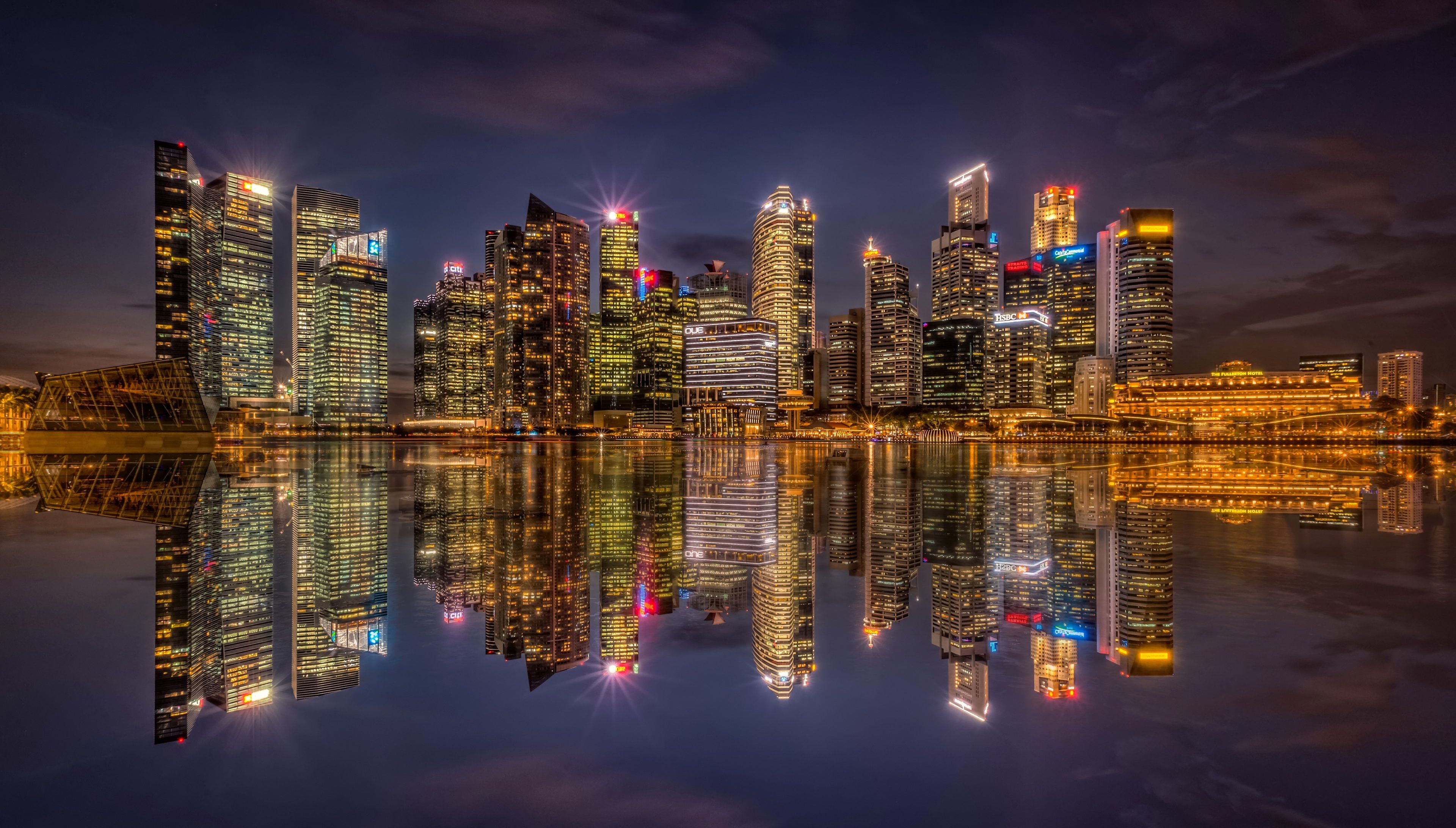 Skyline Singapore notturno riflesso, 3840x2184 UHD, PC 4K