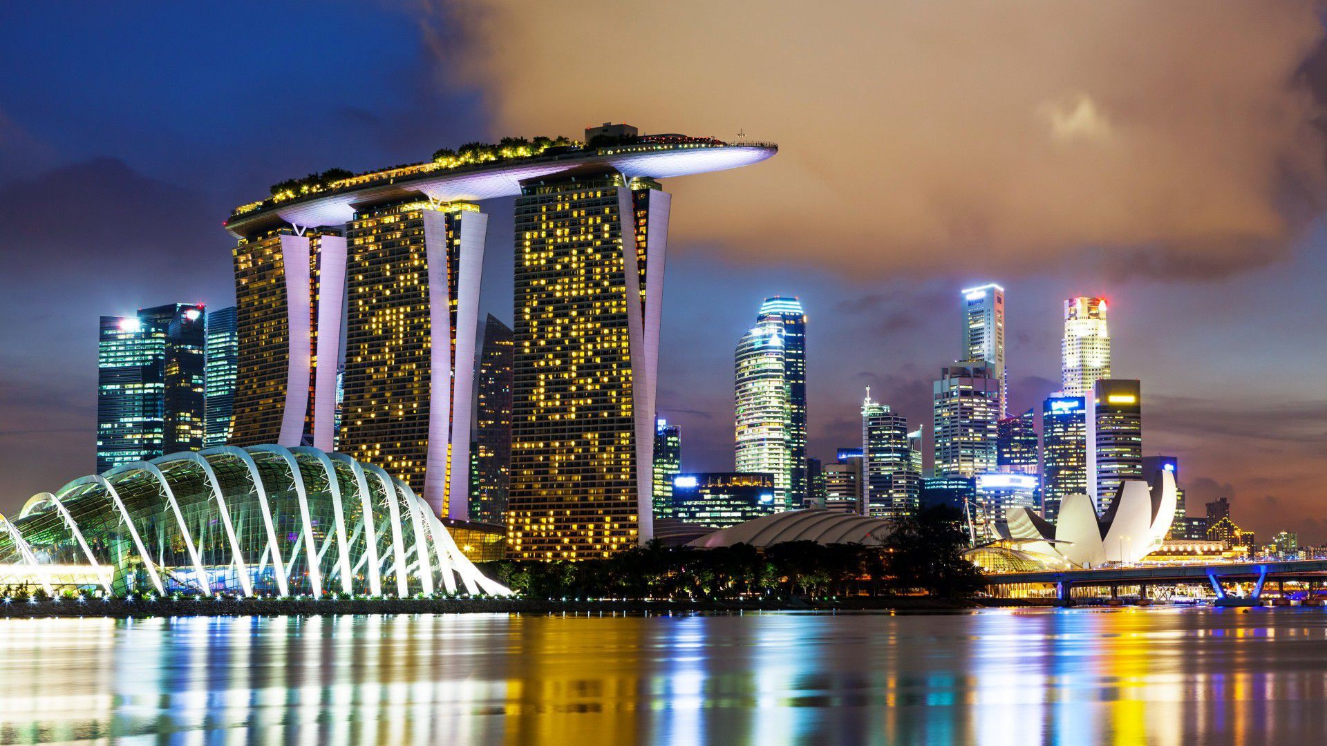 Skyline Singapore Marina Bay notturna, 1920x1080 Full HD 1080p, PC Desktop