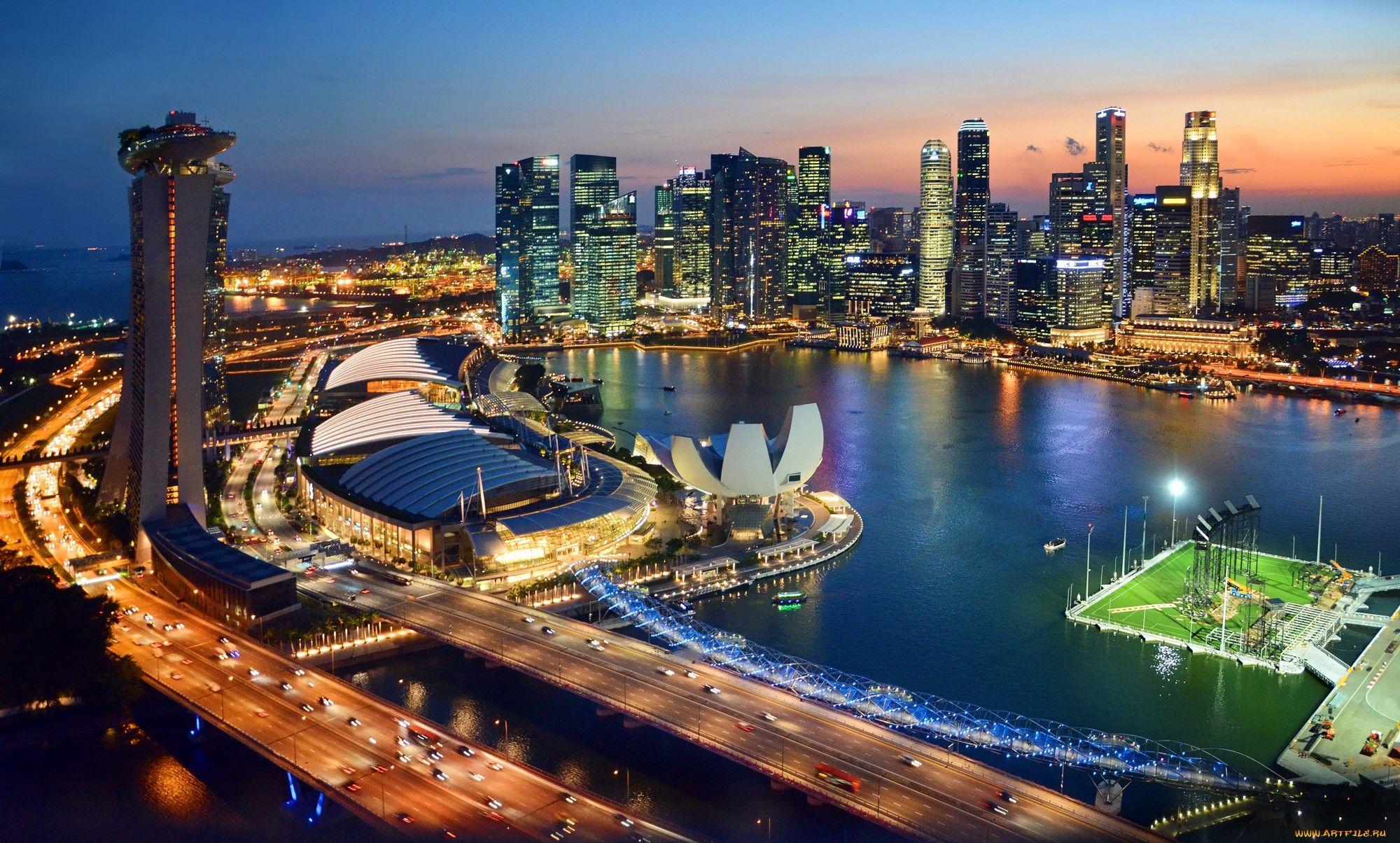 Skyline di Singapore notturno, 2000x1204 Hi-Res, Laptop