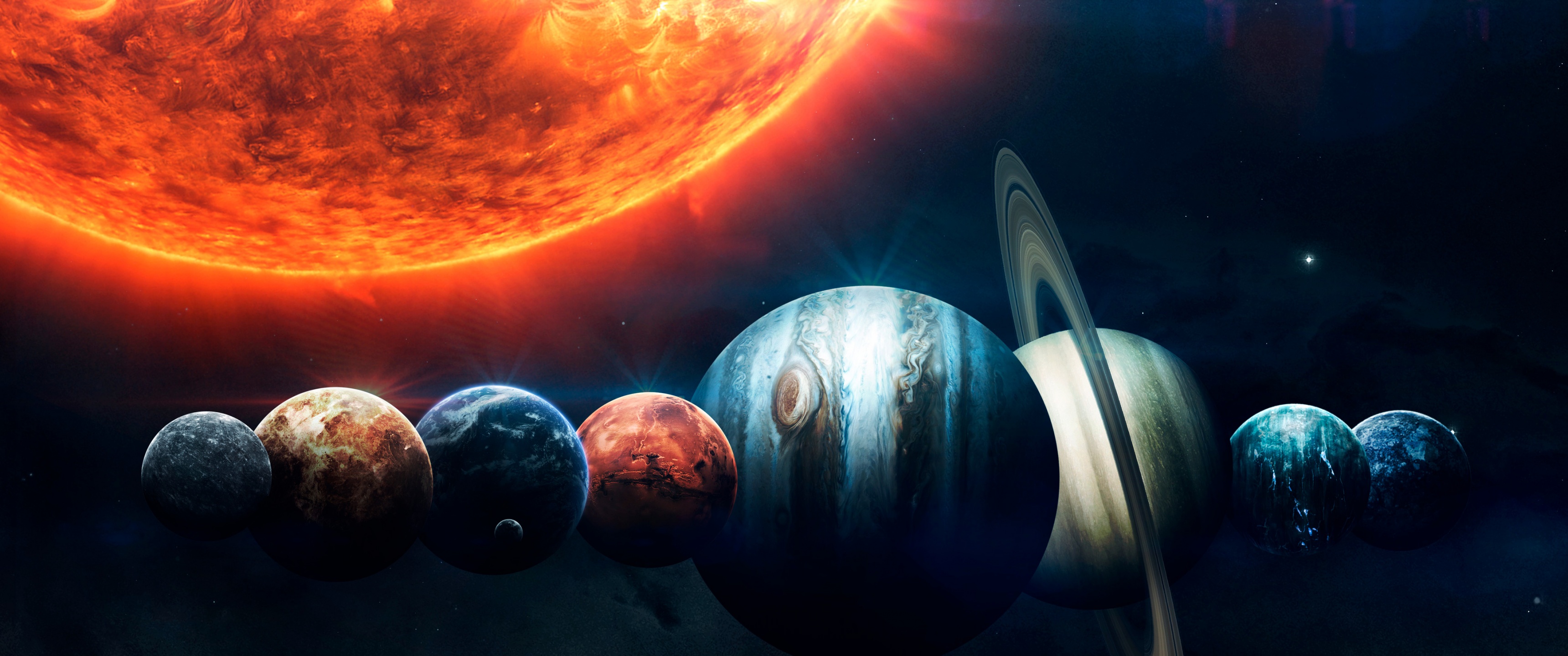 Sistema solare, pianeti e sole, 3440x1440 Ultrawide, Dual Monitor