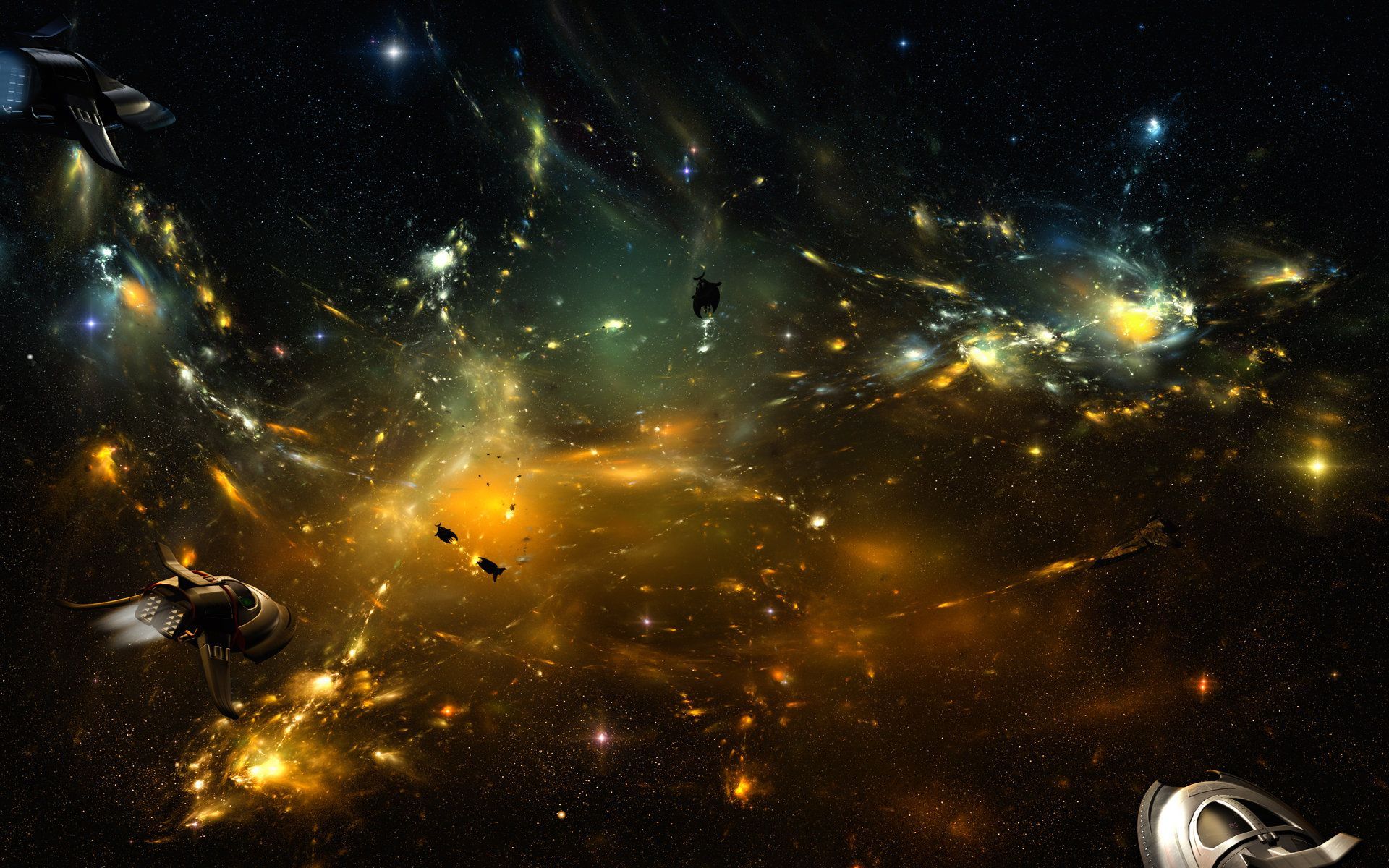 Nebulosa dorata con astronavi, 1920x1200 Full HD+ WUXGA, Laptop