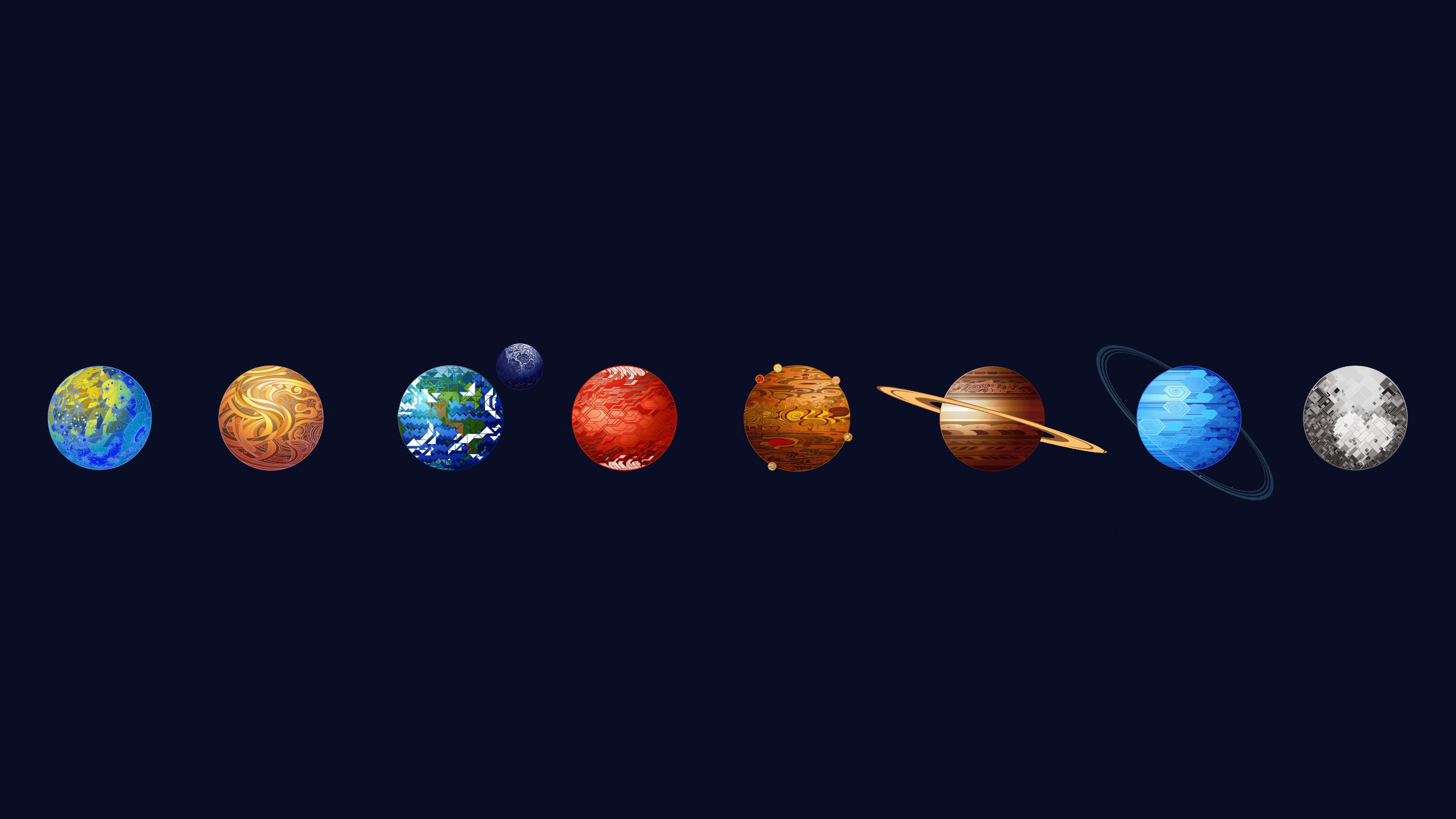 Pianeti sistema solare illustrati, 3840x2160 4K Ultra HD, Monitor 4K