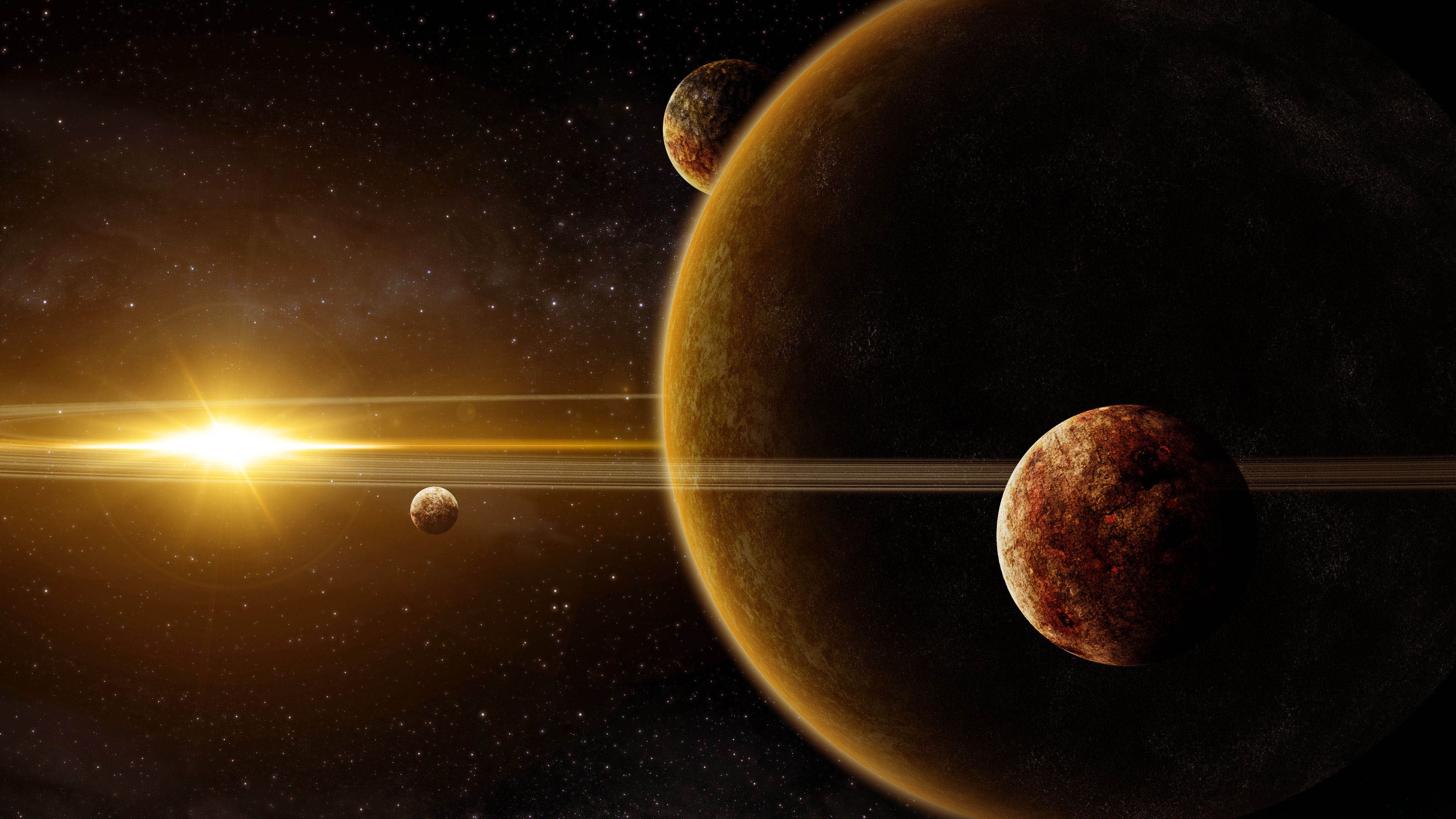 Pianeti con anelli e sole, 3840x2160 UHD, Monitor 4K