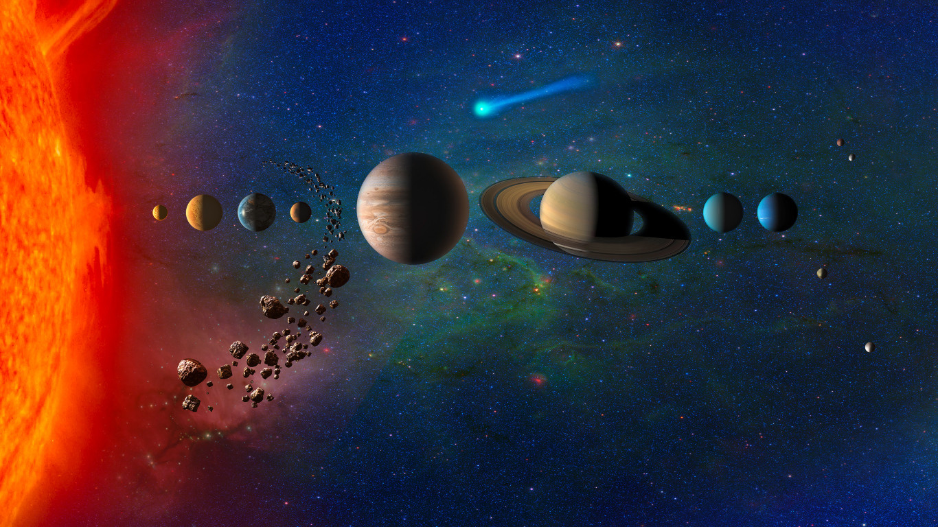 Pianeti del Sistema Solare in fila, 1366x768 720p, Laptop