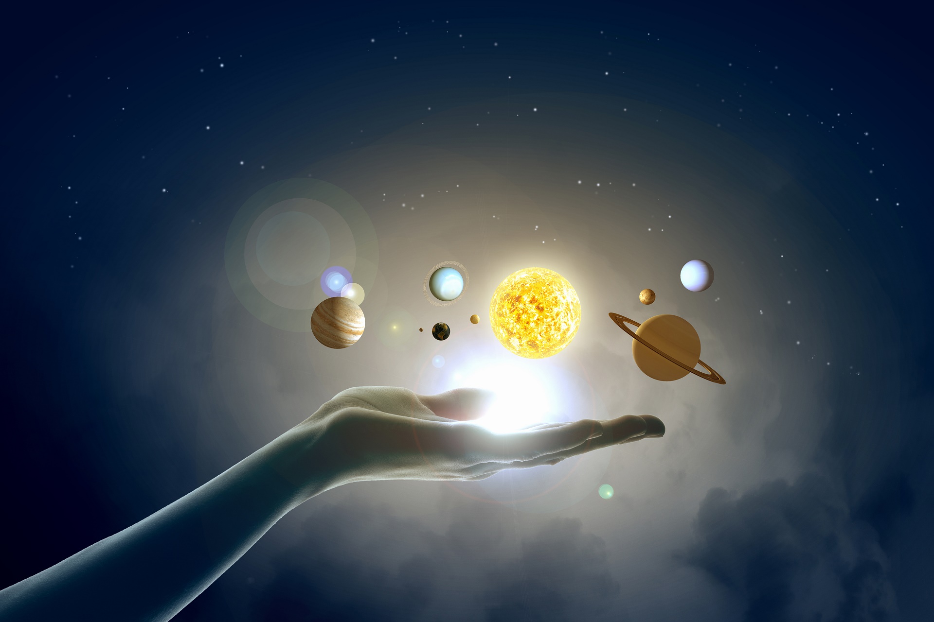 Mano con pianeti sistema solare, 1920x1280 WUXGA, Desktop