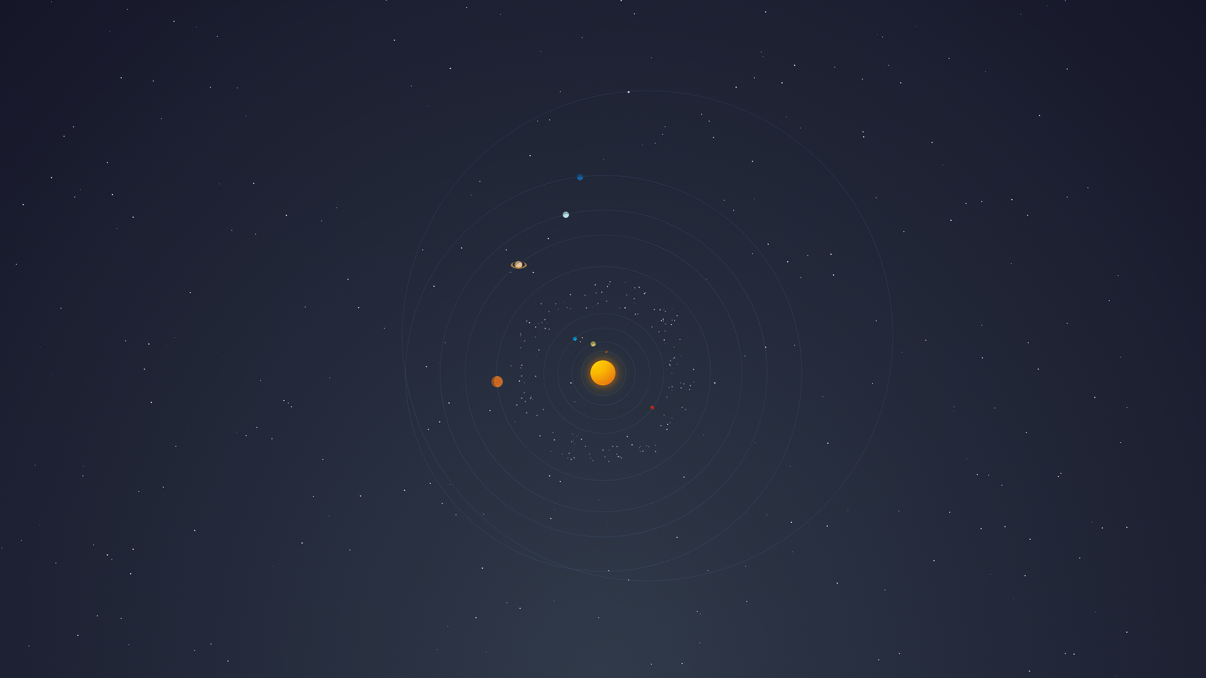 Sistema solare minimale, sfondo blu scuro, 3840x2160 4K, Desktop 4K