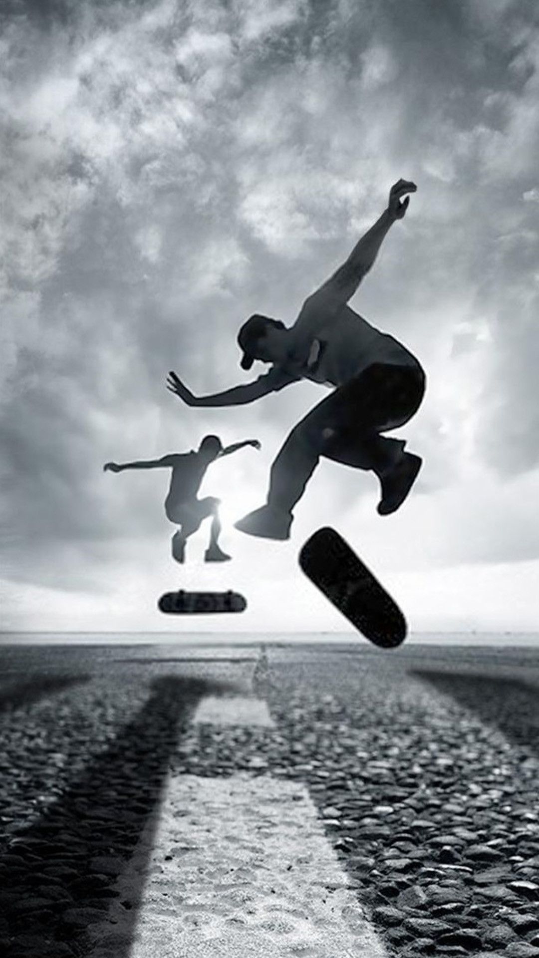 Skater in bianco e nero salta, 1080x1920 Full HD Verticale, Smartphone